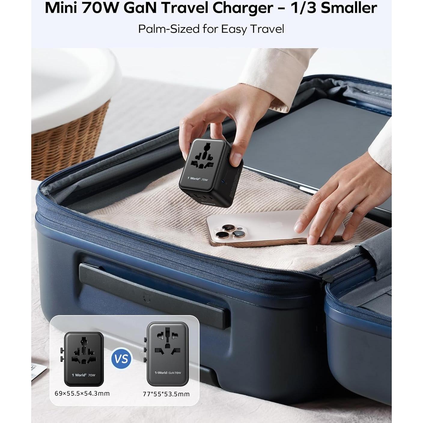 Adaptador de Viaje Universal MOMAX 70W con 7 Puertos USB