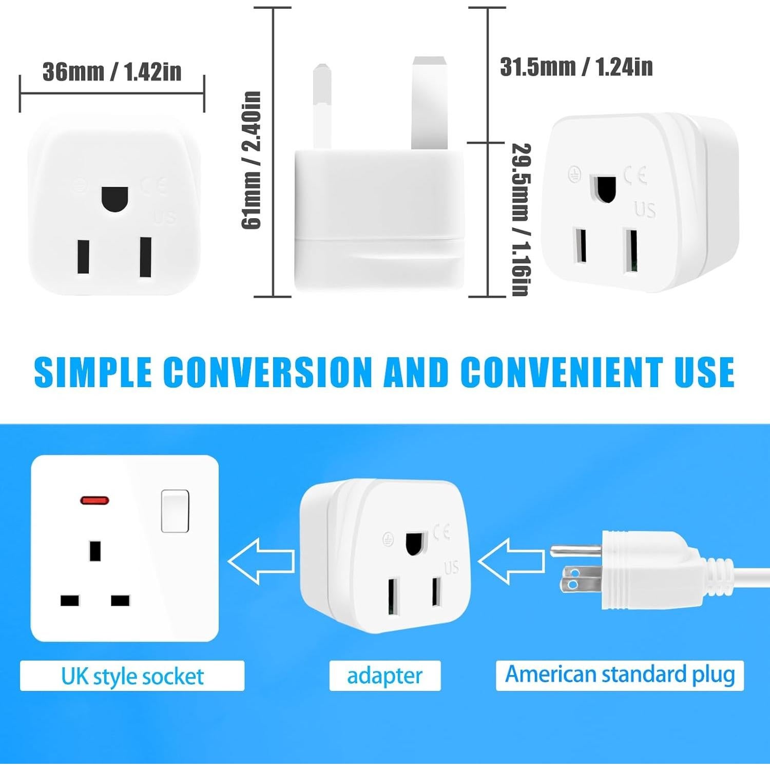 Adaptador de Enchufe Tipo G OFOAEEA 2 Pack EE. UU. a Reino Unido