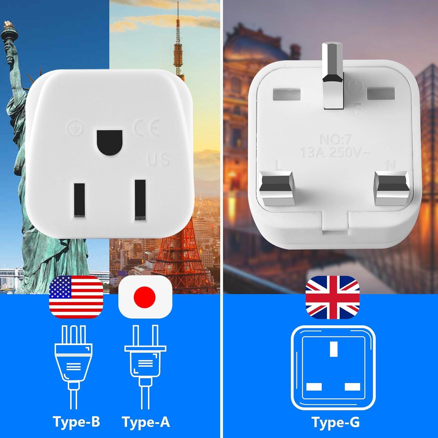 Adaptador de Enchufe Tipo G OFOAEEA 2 Pack EE. UU. a Reino Unido