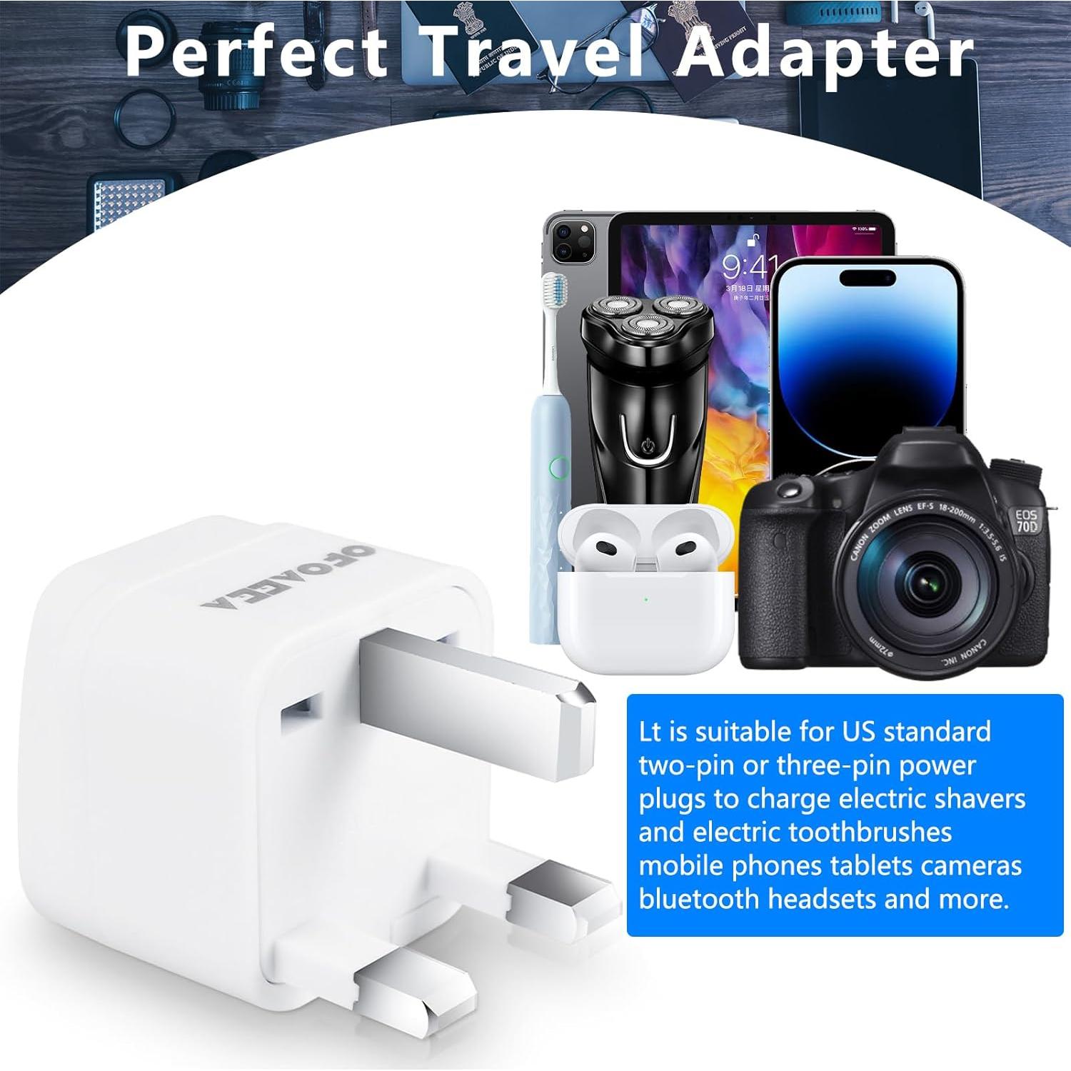 Adaptador de Enchufe Tipo G OFOAEEA 2 Pack EE. UU. a Reino Unido