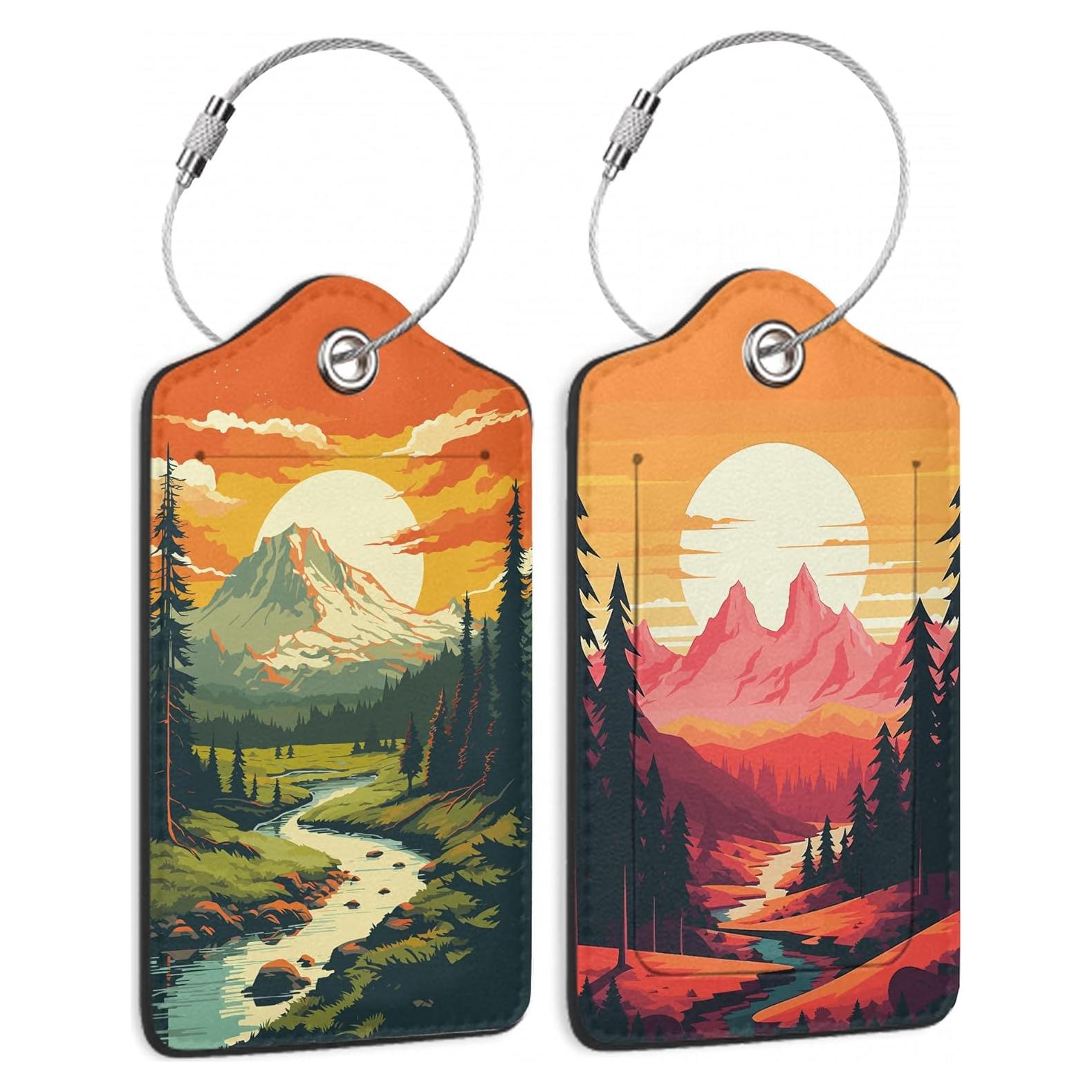 Etiquetas de Equipaje Vintage Mountain DEMACYA 2 Piezas Cuero