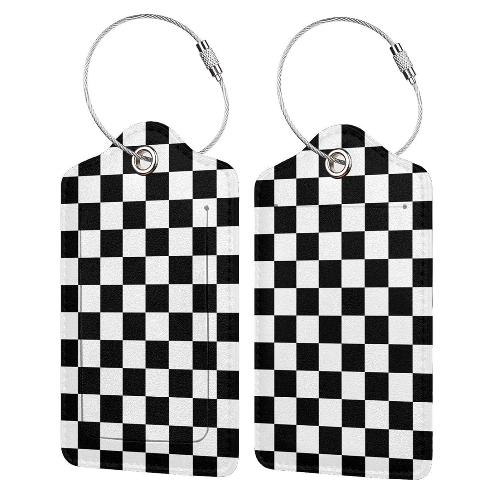 2 Etiquetas de Equipaje de Cuero Sintético AGAXOZW - Cuadrícula Negra y Blanca