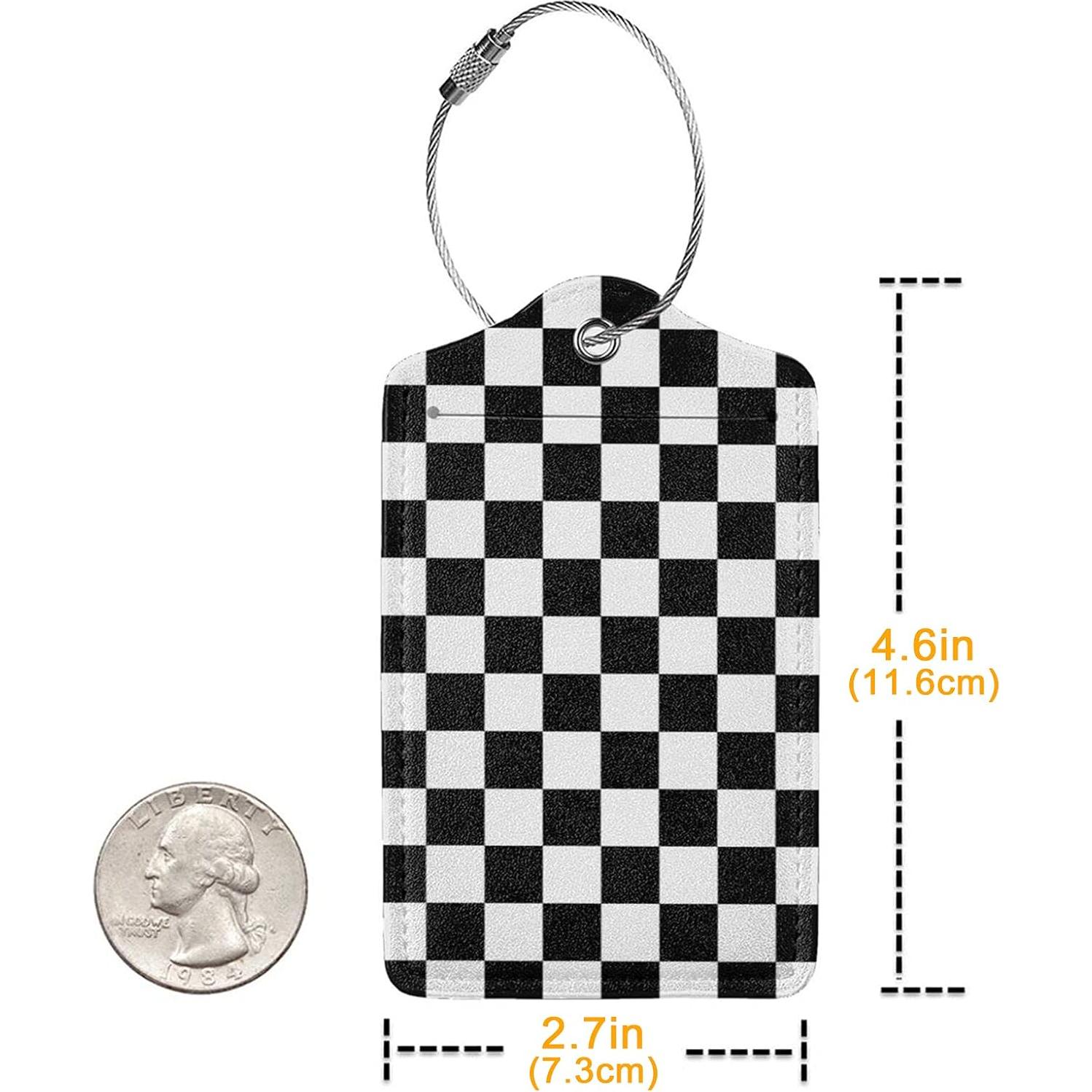 2 Etiquetas de Equipaje de Cuero Sintético AGAXOZW - Cuadrícula Negra y Blanca