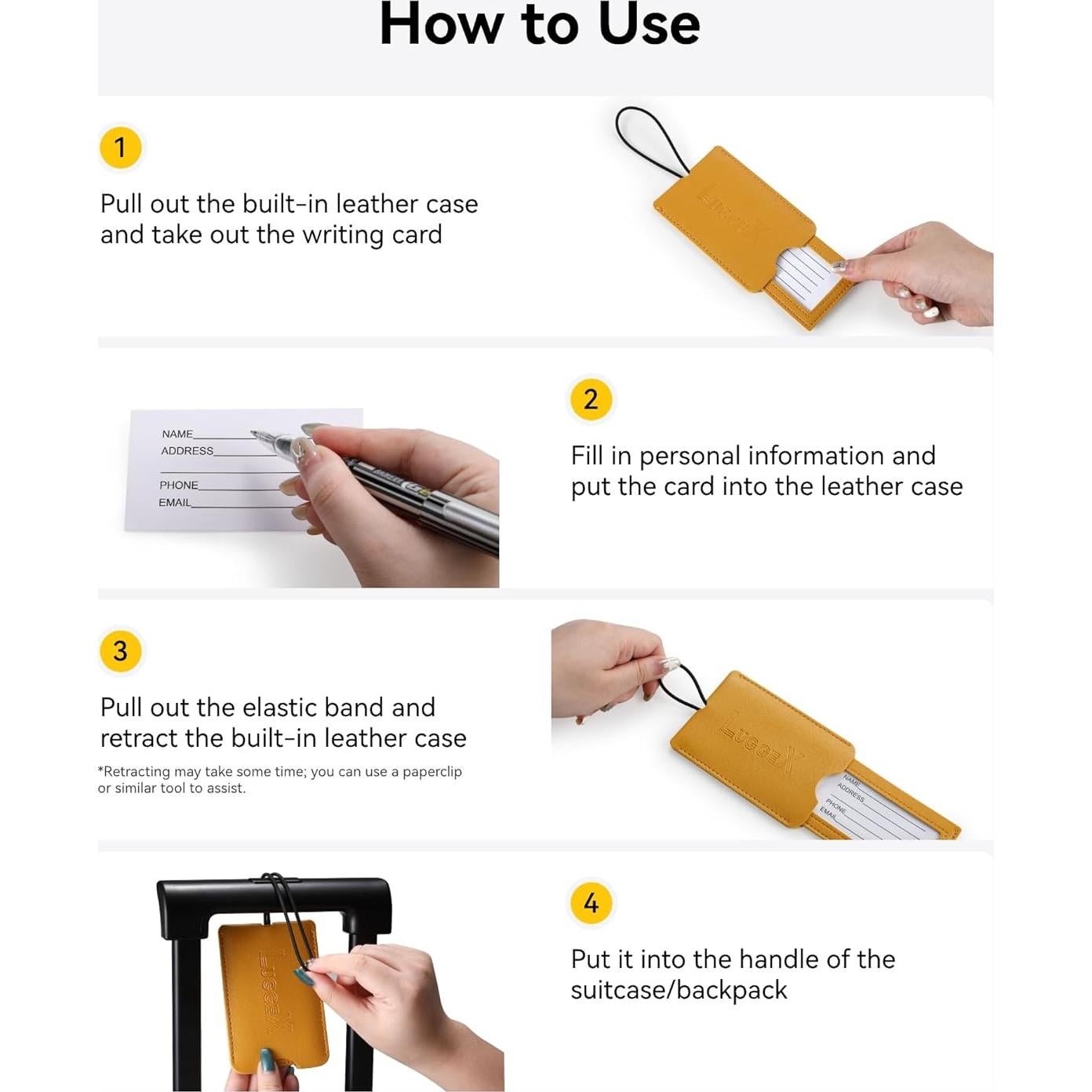 Etiquetas de Equipaje LUGGEX 2 Piezas Negro con Protección de Privacidad