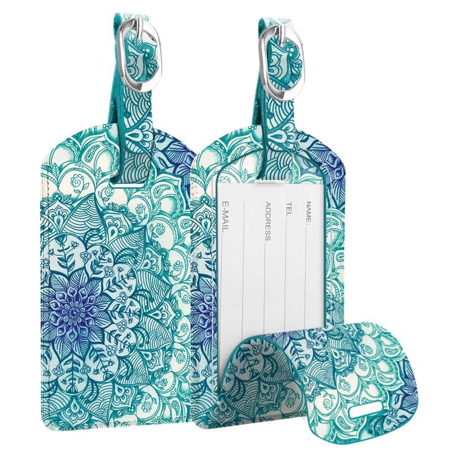 Etiquetas de Equipaje FINTIE 2 Pcs Cuero Sintético Ilusiones Esmeralda