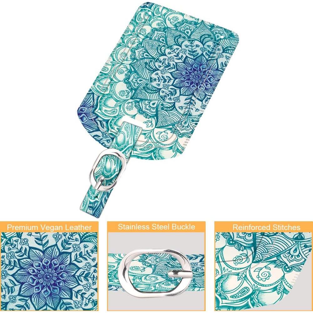 Etiquetas de Equipaje FINTIE 2 Pcs Cuero Sintético Ilusiones Esmeralda
