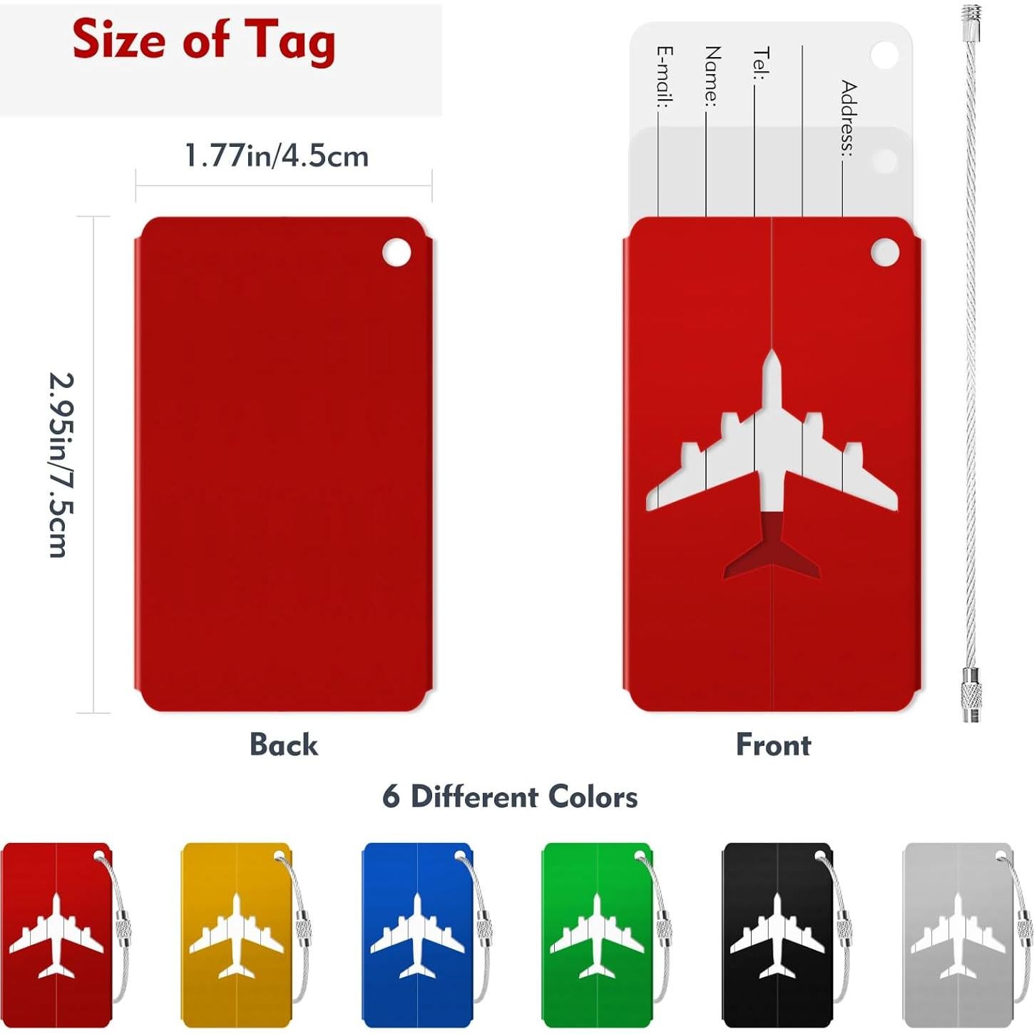 Etiquetas de Equipaje Lorzot, 6 Piezas Metal Multicolor
