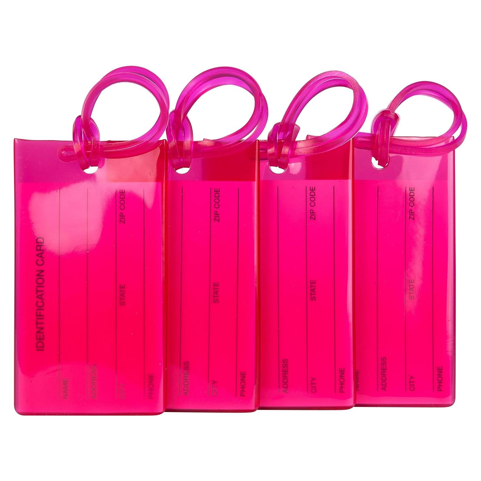4 Etiquetas de Equipaje TravelMore Rosa Brillante Silicona