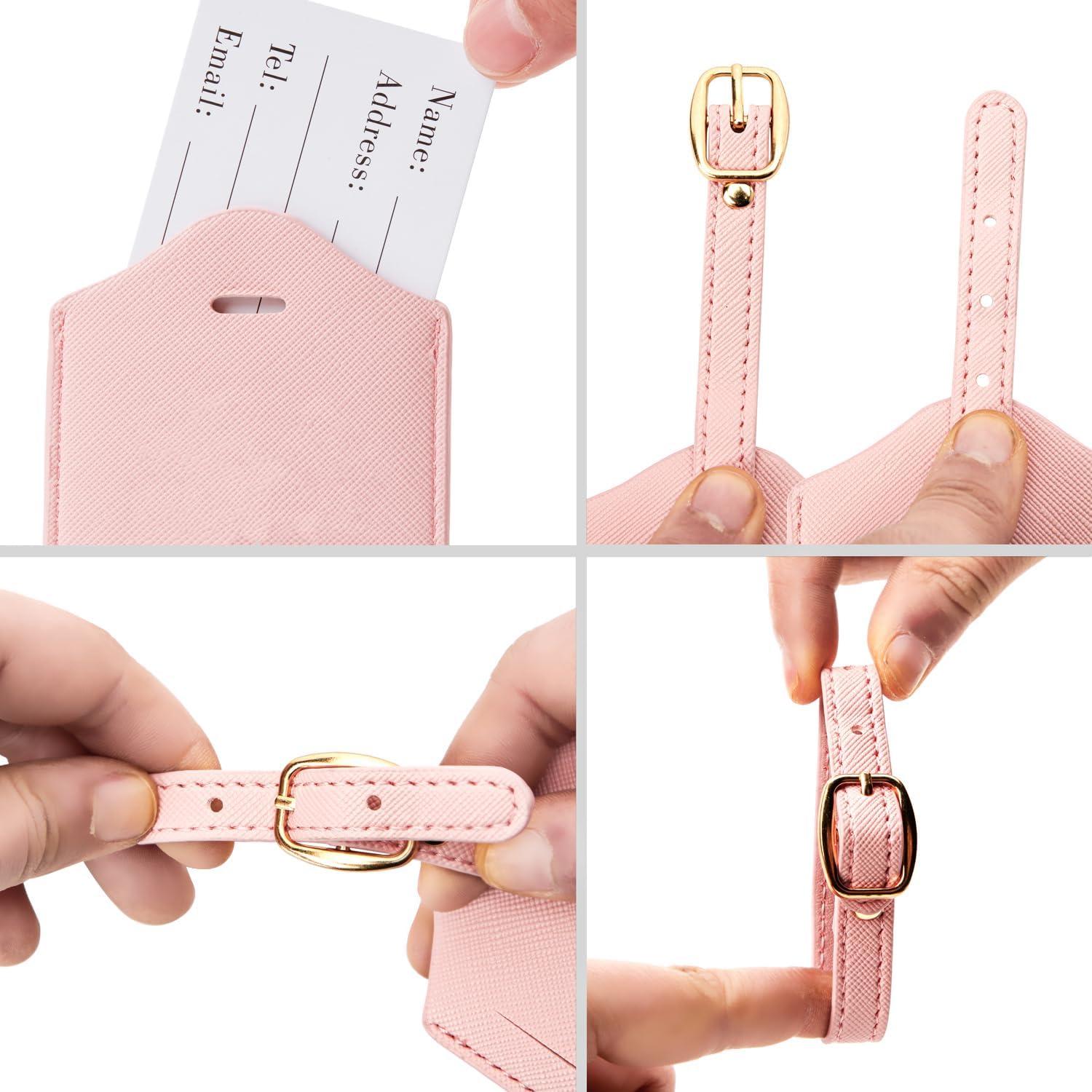 Etiqueta de Equipaje Bordada Choieo J Cuero Rosa Letra Blanca