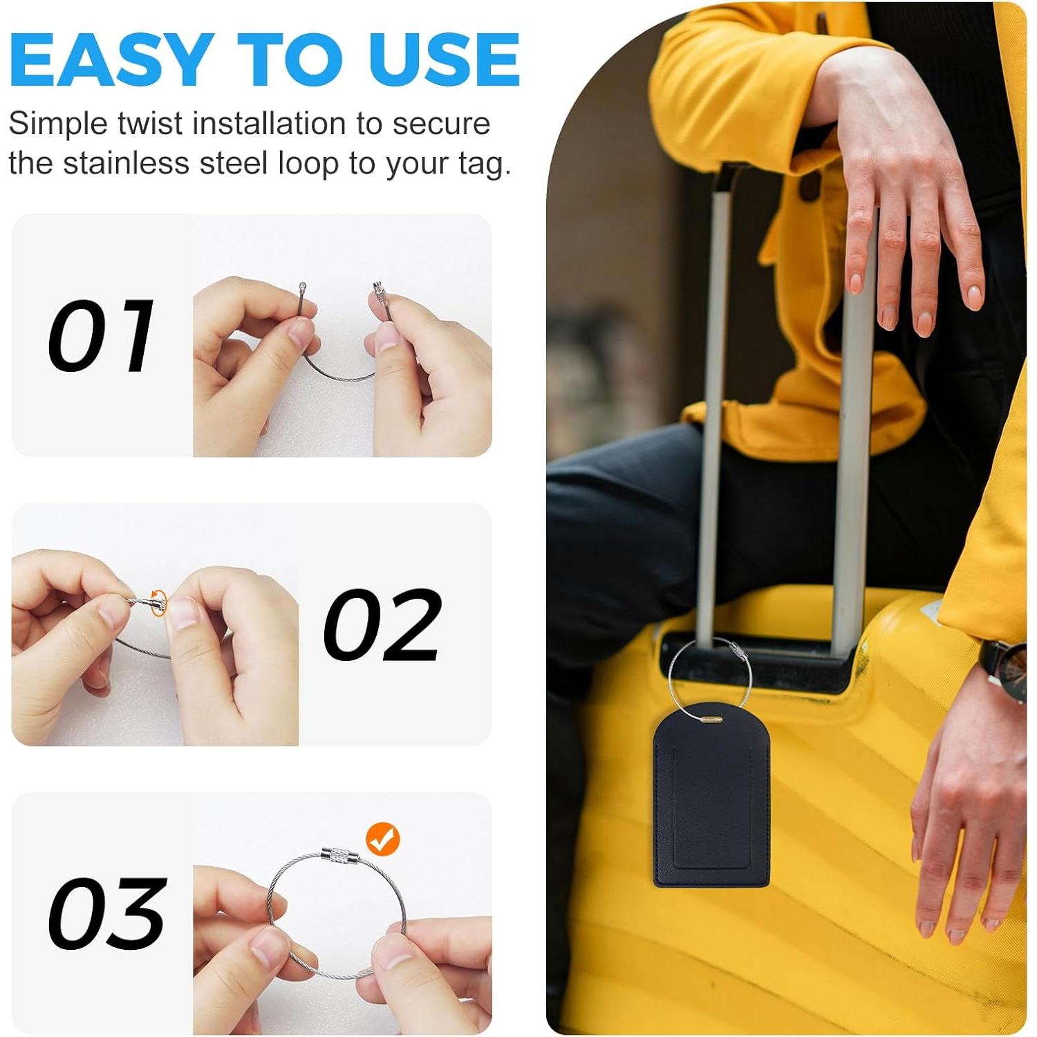 Etiquetas de Equipaje Gloppie 4 Piezas Cuero PU Negra TSA