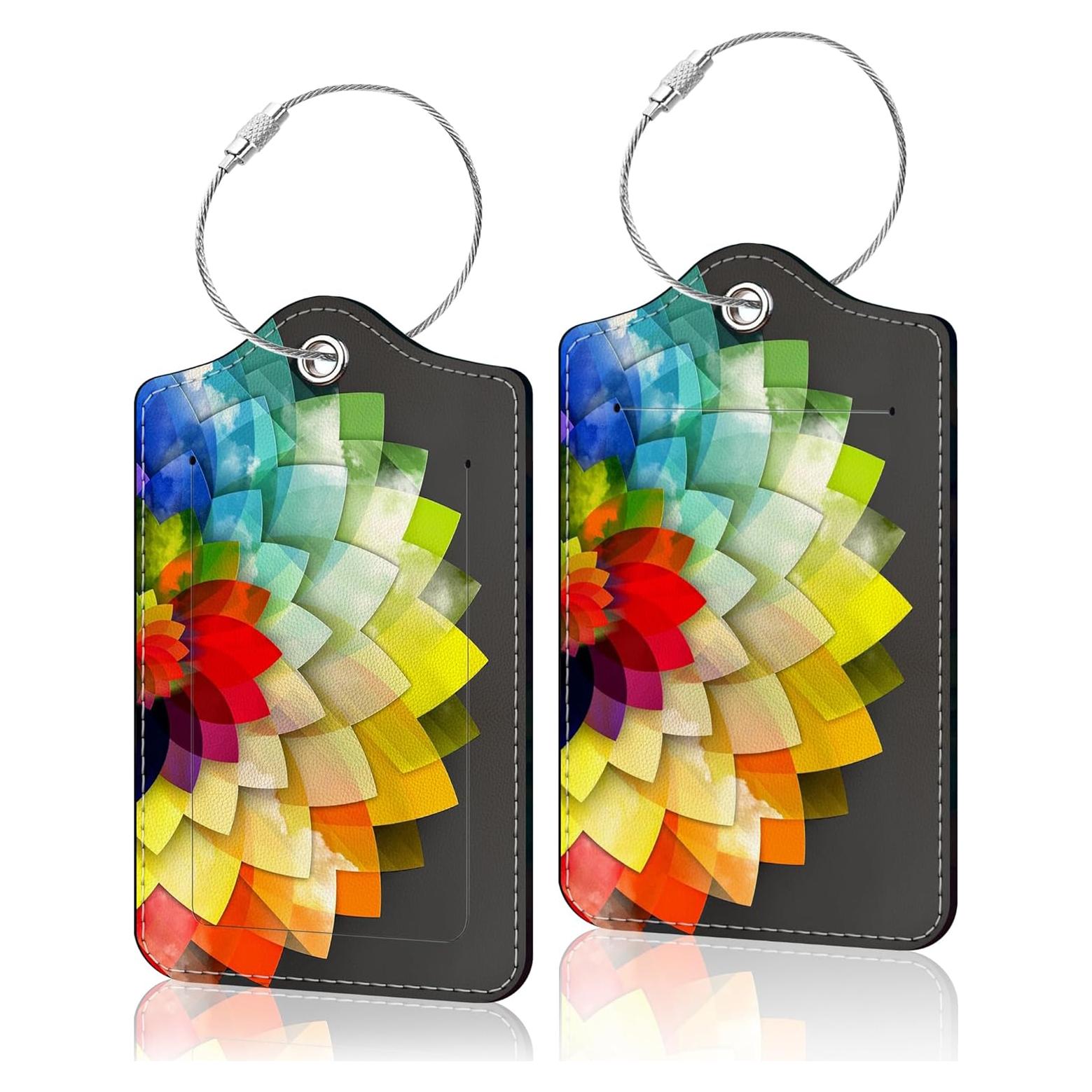 Paquete de 2 Etiquetas de Equipaje de Cuero COWDIY - Colorido