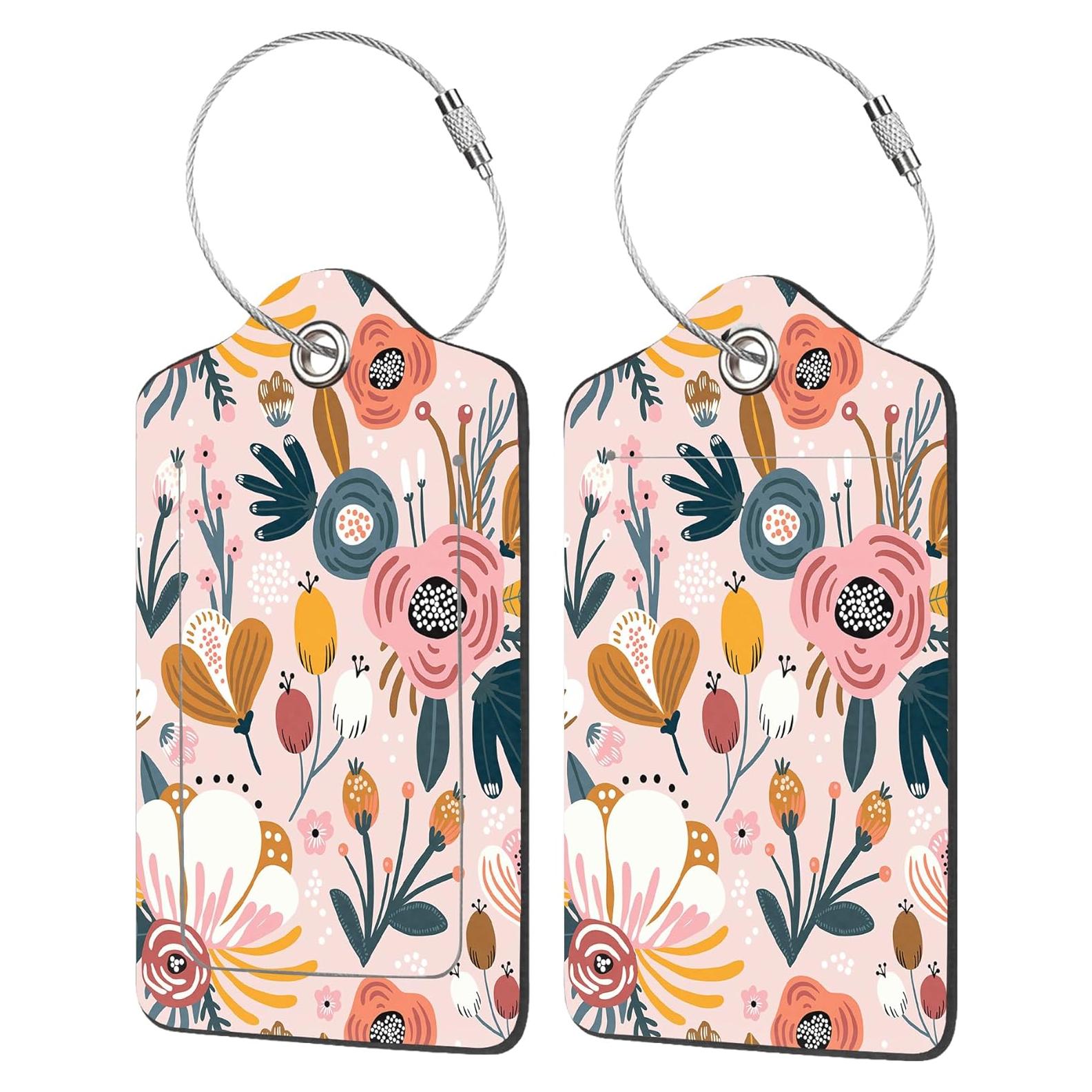 2 Etiquetas de Equipaje EOBKLAX Creativo Floral 7.3x11.6cm