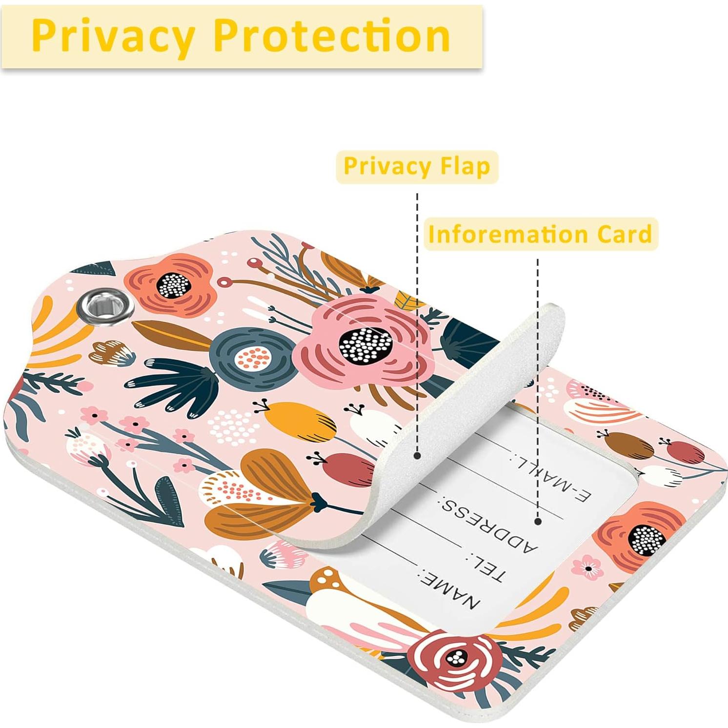 2 Etiquetas de Equipaje EOBKLAX Creativo Floral 7.3x11.6cm