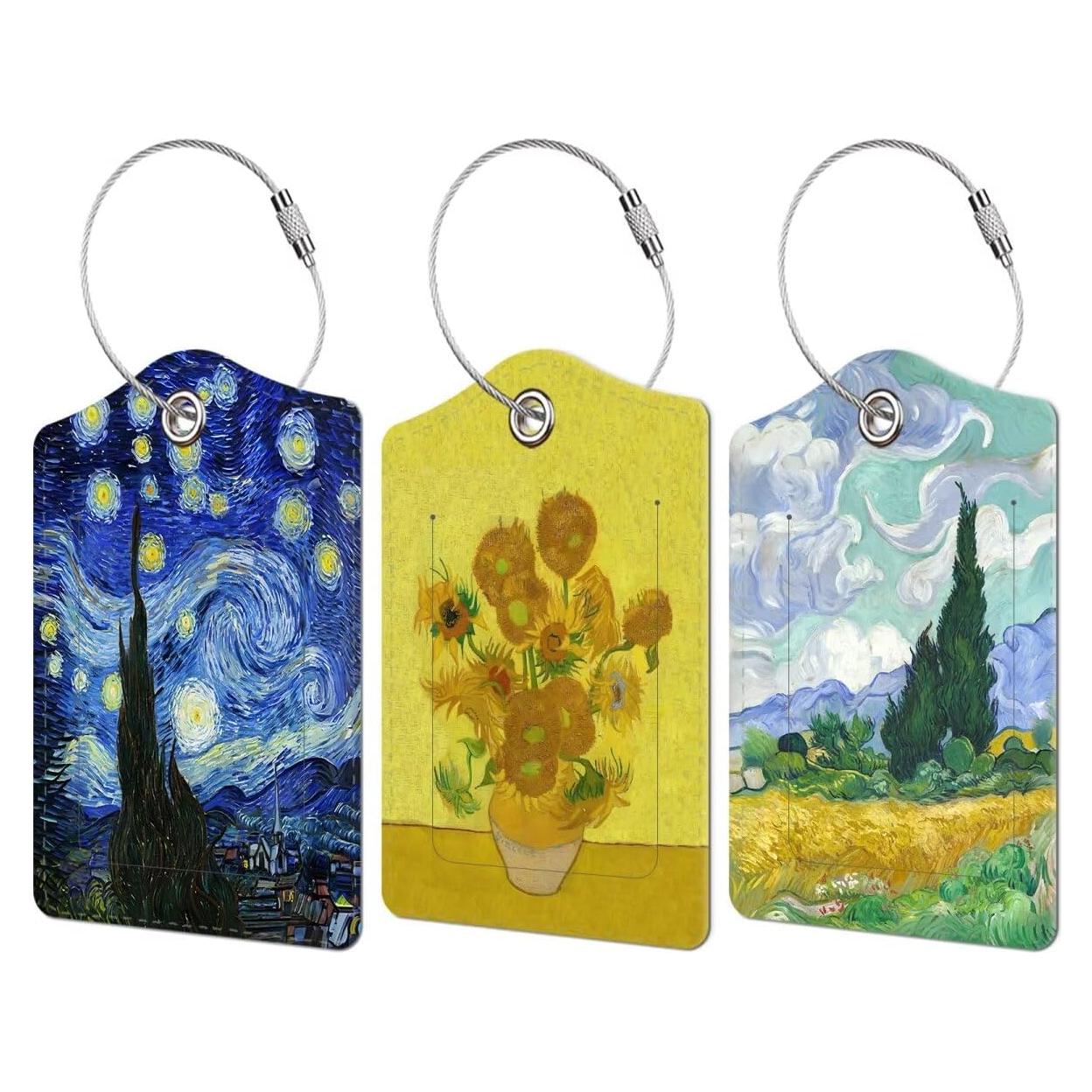 Etiquetas de Equipaje de Cuero BestEioyo - 3 Pcs, Pintura al Óleo