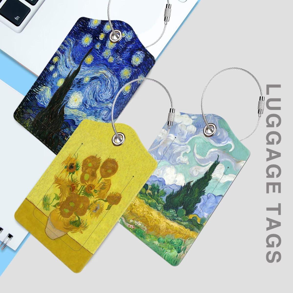 Etiquetas de Equipaje de Cuero BestEioyo - 3 Pcs, Pintura al Óleo