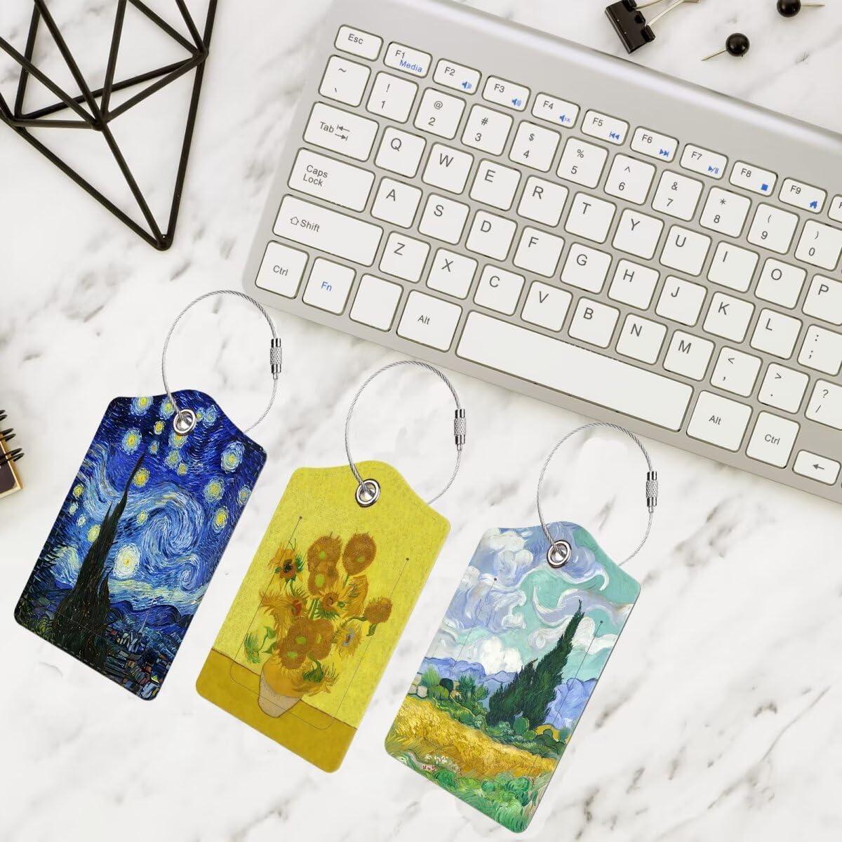 Etiquetas de Equipaje de Cuero BestEioyo - 3 Pcs, Pintura al Óleo