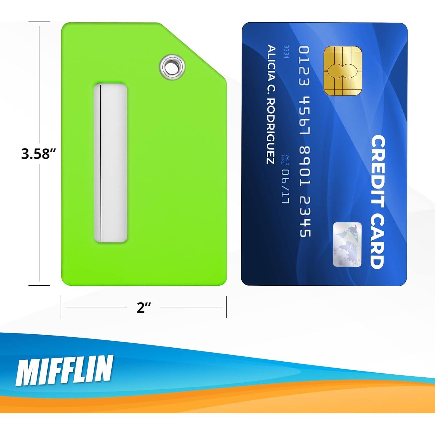 Mifflin-USA Silicone Luggage Tags (Green, 2 Pack) with Plane Embedded Design & Name ID Card; Bright Colors to Quickly Find Your Bag
