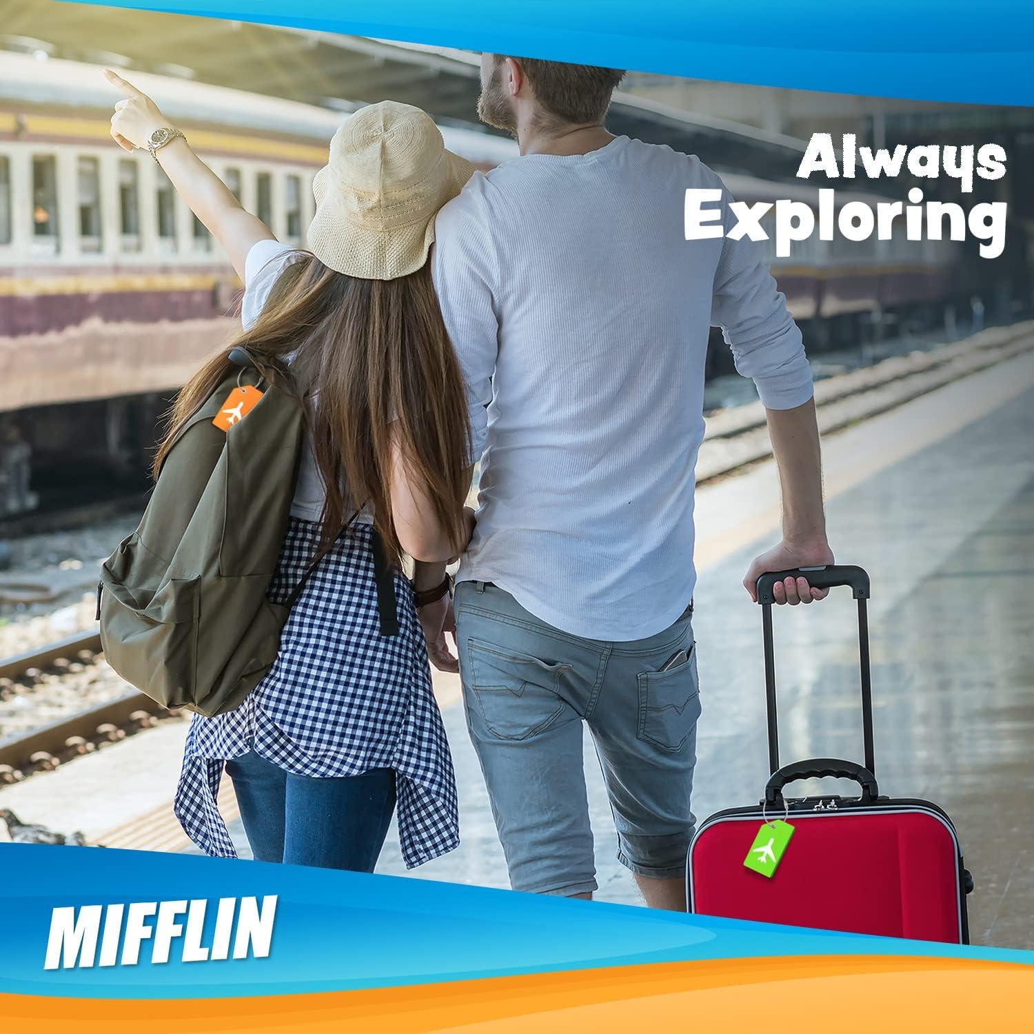 Mifflin-USA Silicone Luggage Tags (Green, 2 Pack) with Plane Embedded Design & Name ID Card; Bright Colors to Quickly Find Your Bag