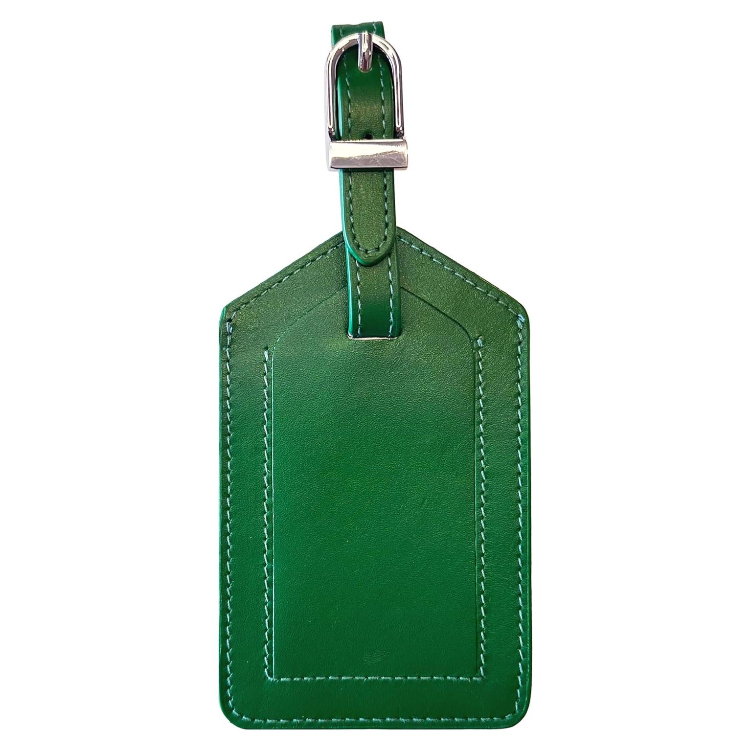 Etiqueta de Equipaje de Cuero Verde Esmeralda 100% Genuino