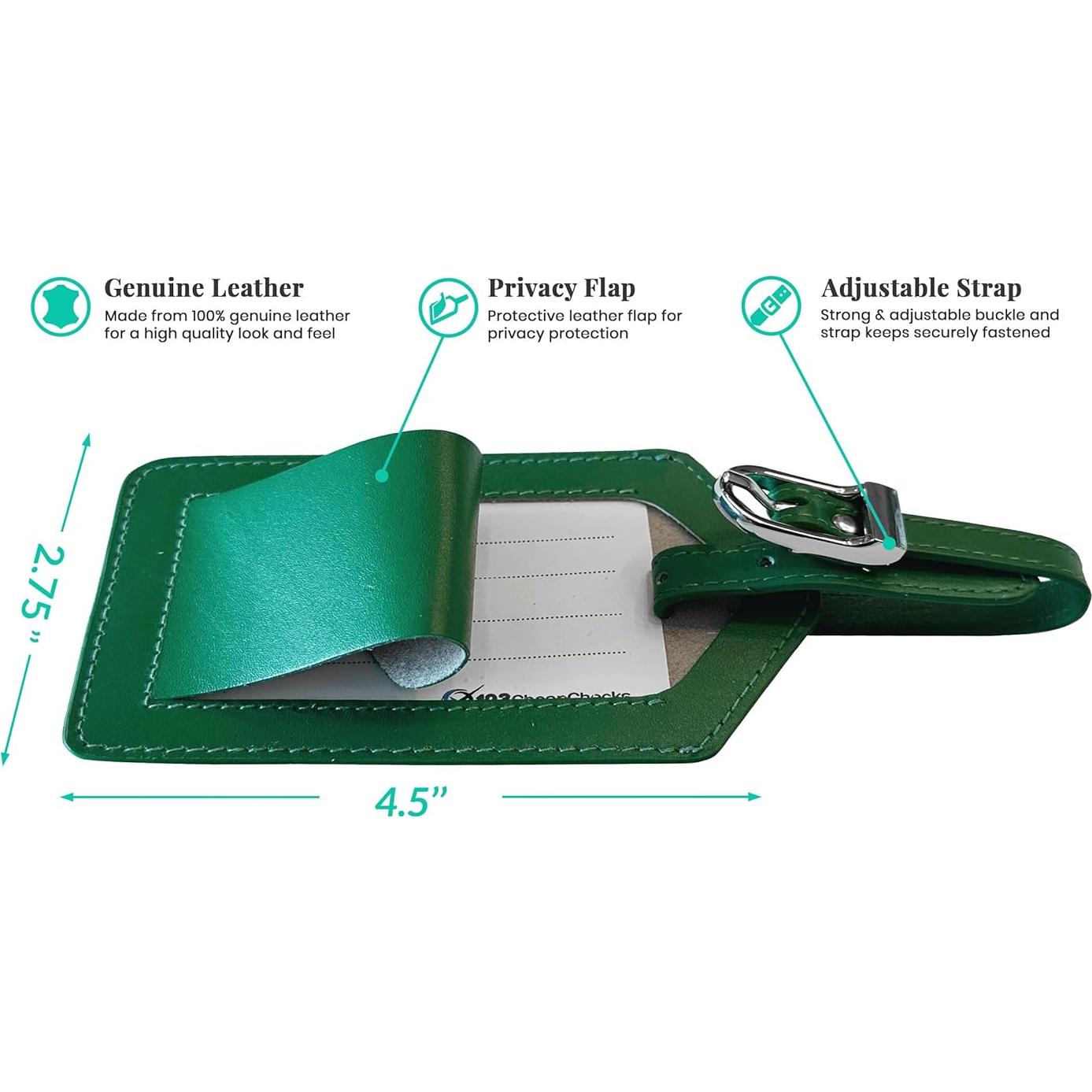 Etiqueta de Equipaje de Cuero Verde Esmeralda 100% Genuino