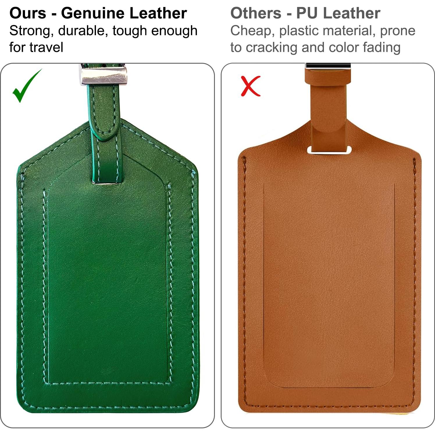 Etiqueta de Equipaje de Cuero Verde Esmeralda 100% Genuino