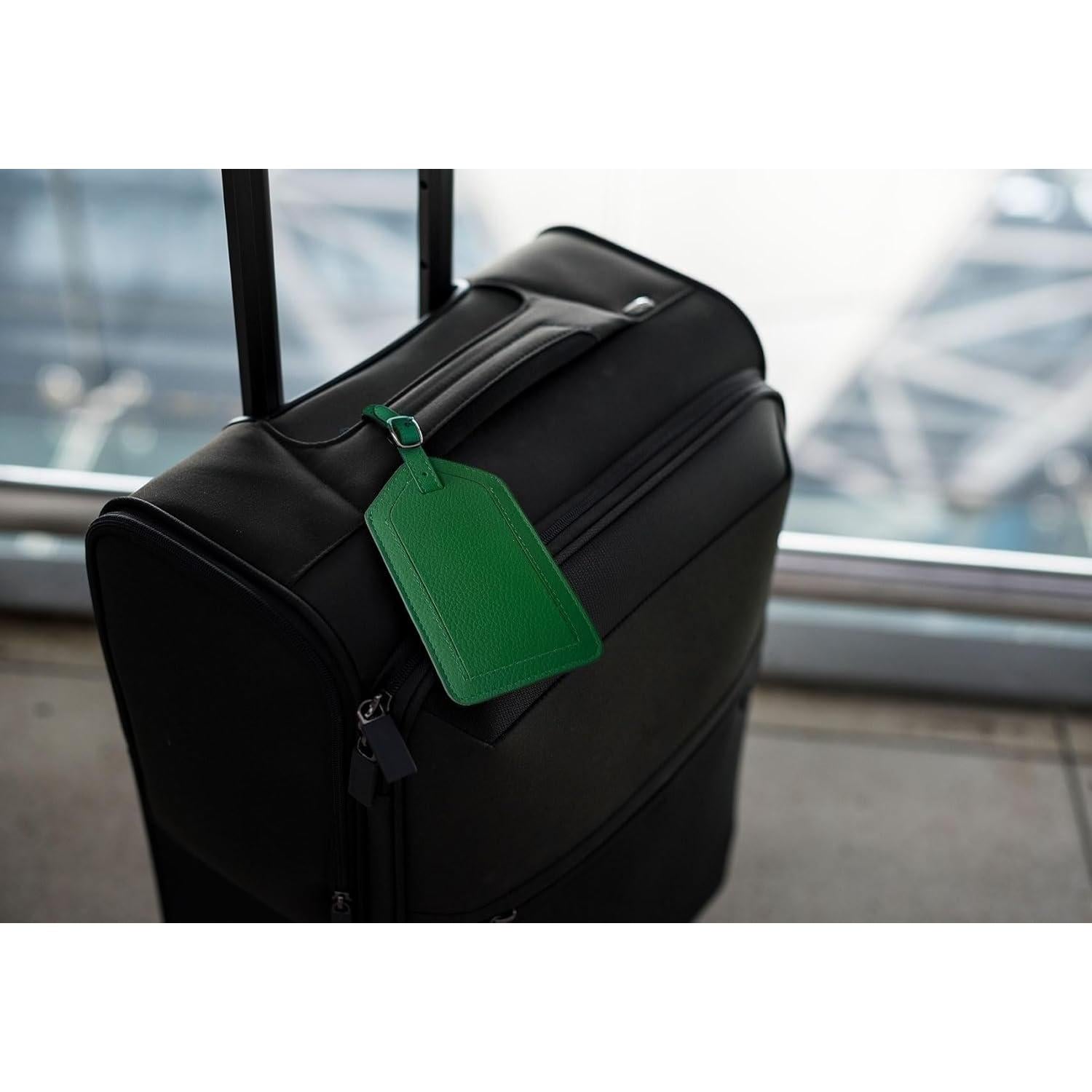 Etiqueta de Equipaje de Cuero Verde Esmeralda 100% Genuino