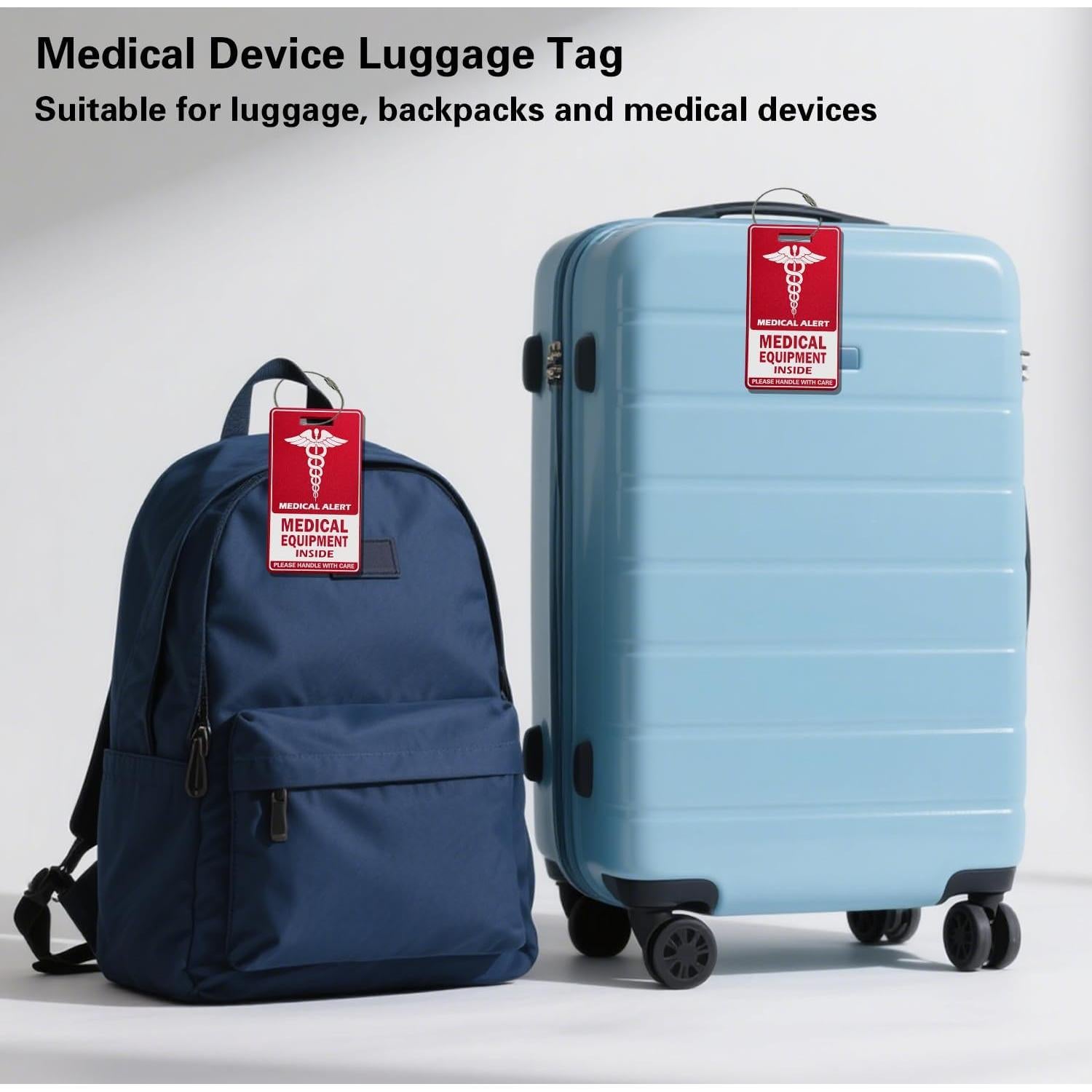 Medical Equipment Luggage Tag,Red and White with Steel Cable，Medical Id Tags for Travel