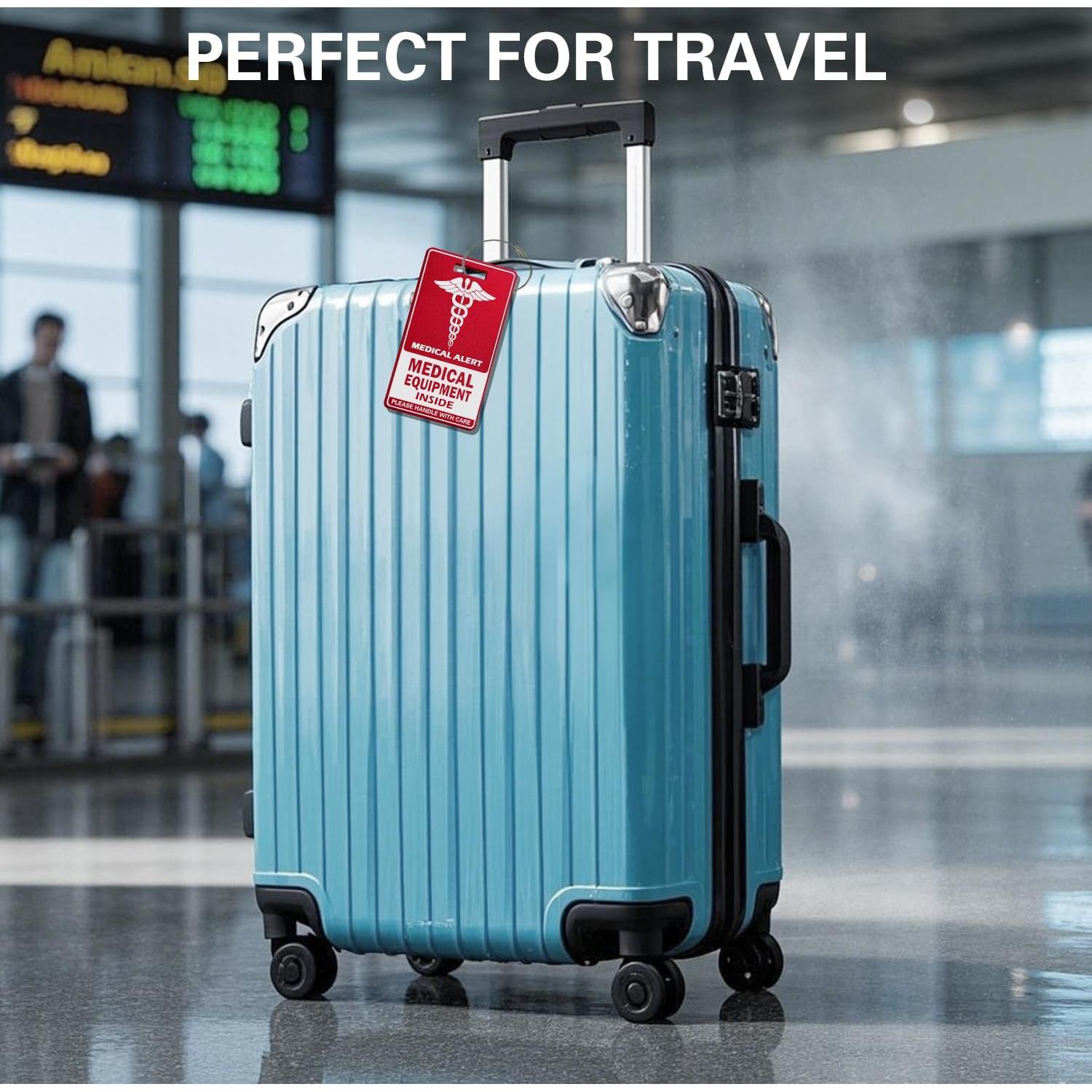 Medical Equipment Luggage Tag,Red and White with Steel Cable，Medical Id Tags for Travel