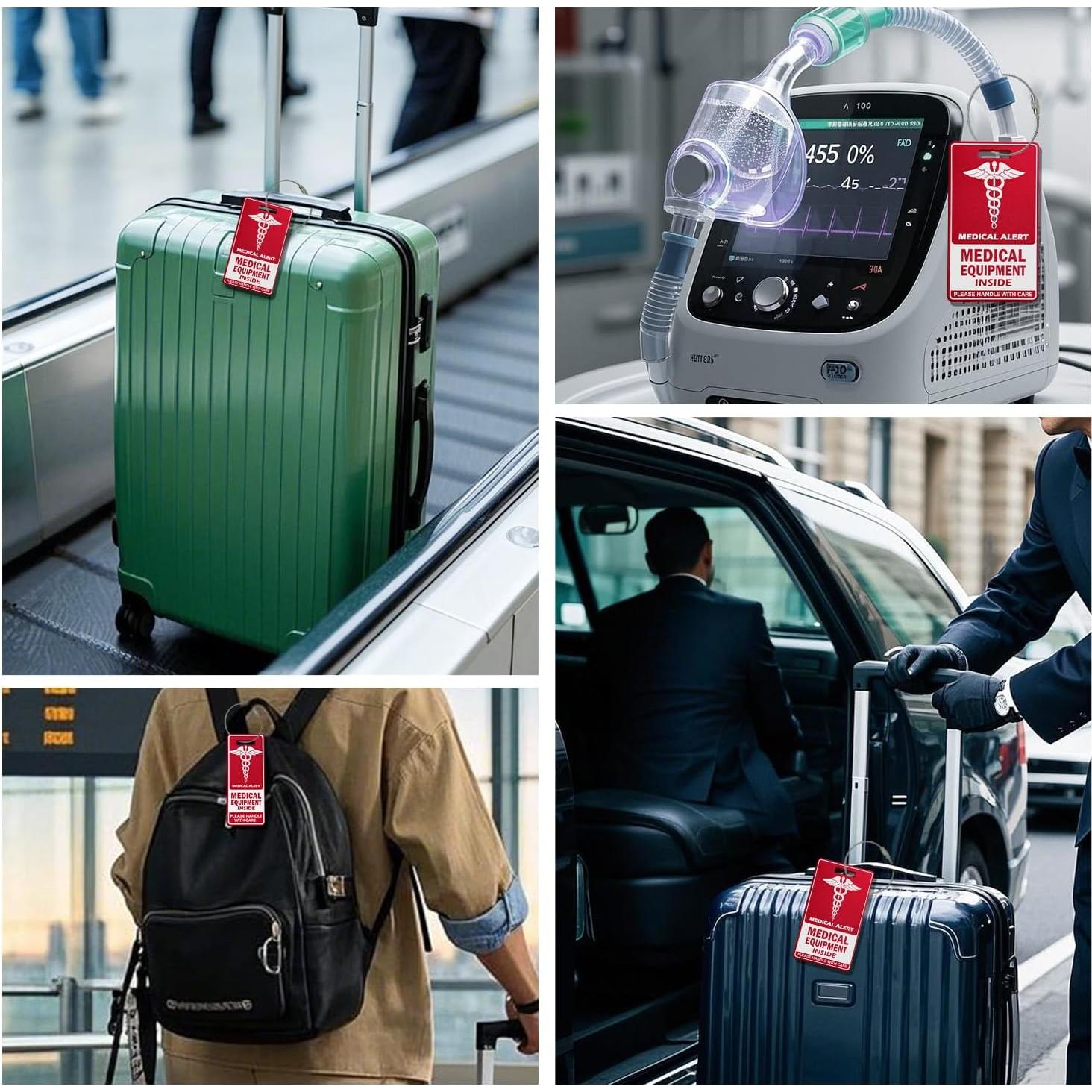 Medical Equipment Luggage Tag,Red and White with Steel Cable，Medical Id Tags for Travel