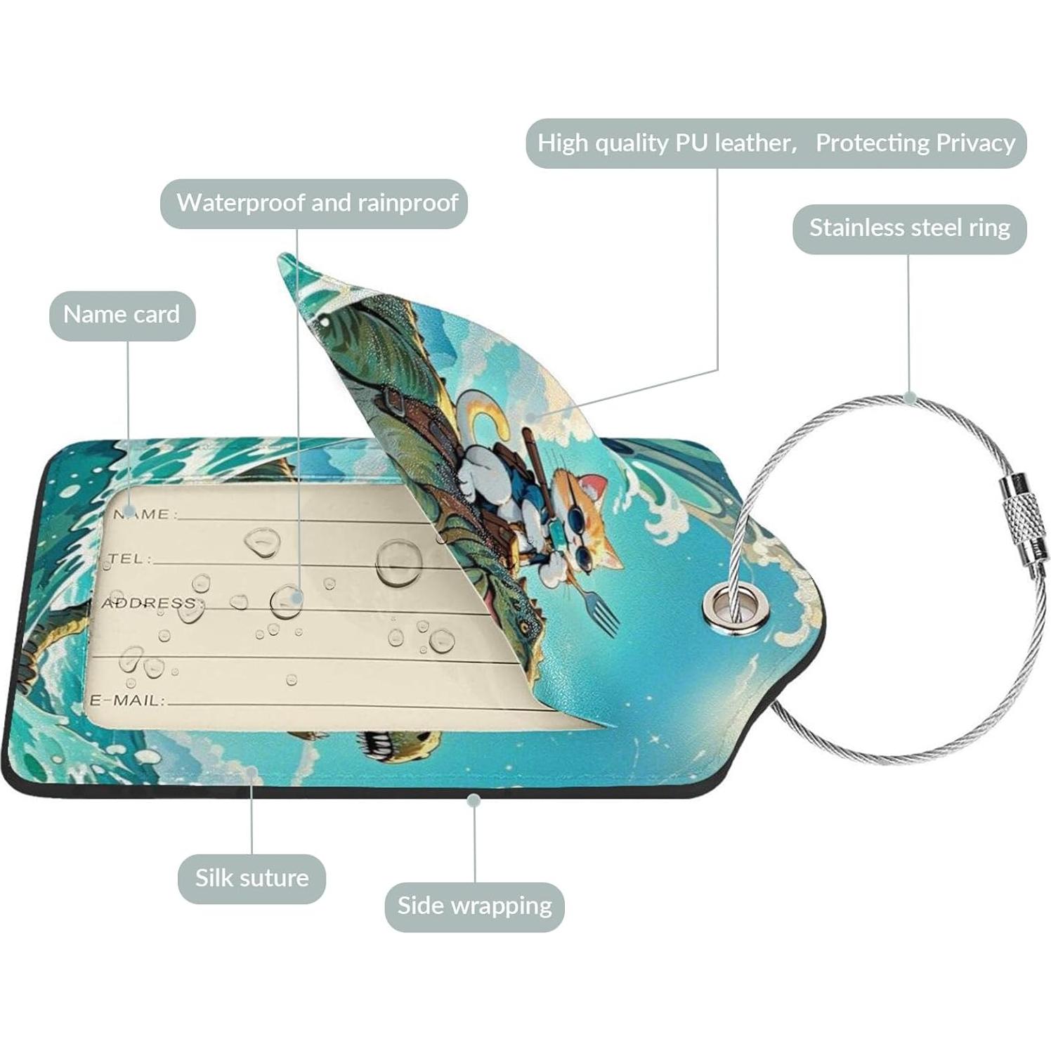 Etiquetas de Equipaje ZHAZHANIU de Cuero PU - 2 Piezas Dinosaurios y Gatos