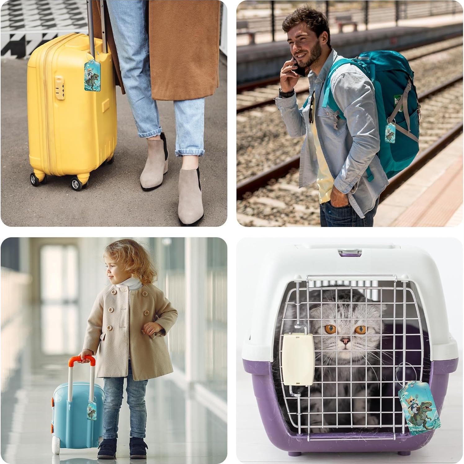 Etiquetas de Equipaje ZHAZHANIU de Cuero PU - 2 Piezas Dinosaurios y Gatos