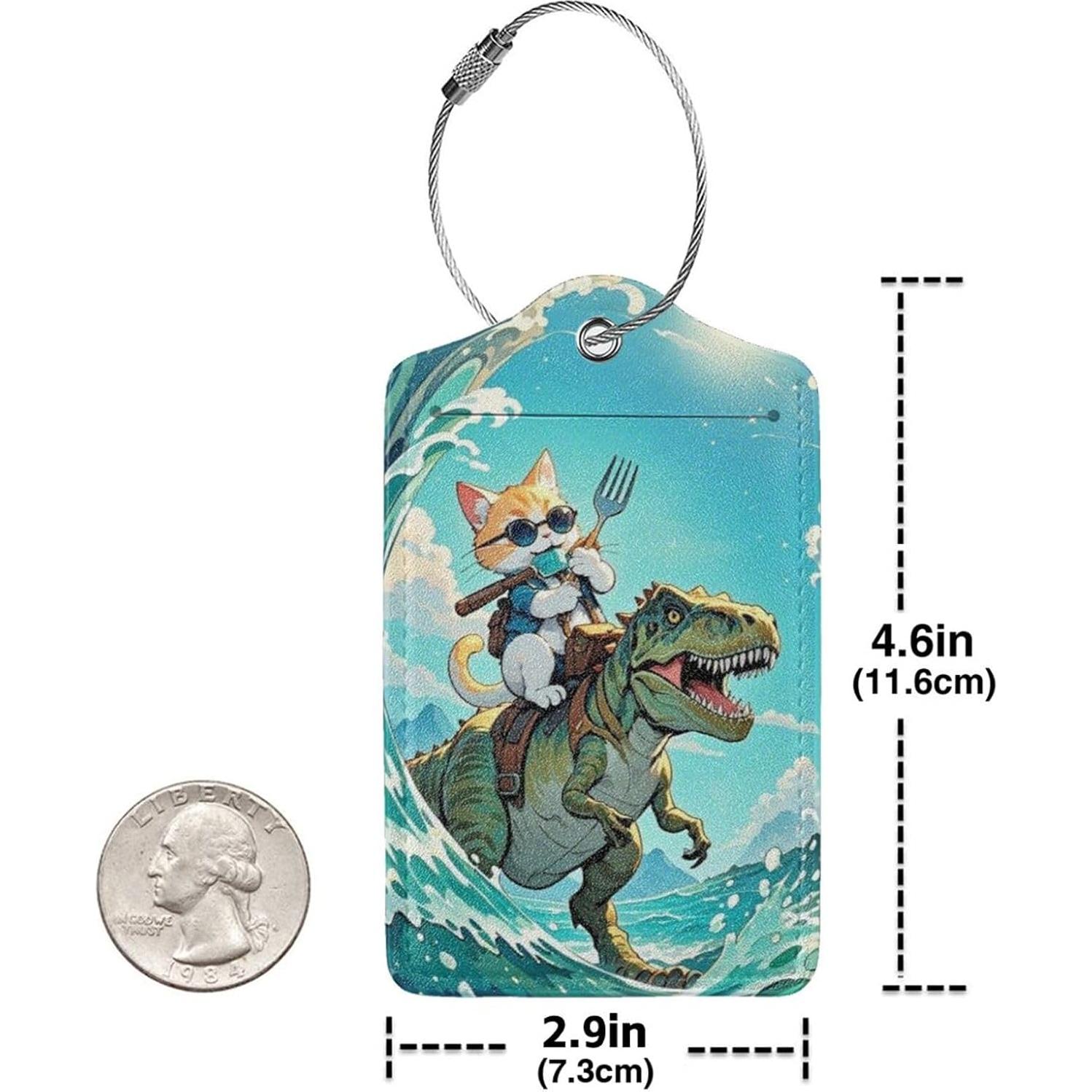 Etiquetas de Equipaje ZHAZHANIU de Cuero PU - 2 Piezas Dinosaurios y Gatos