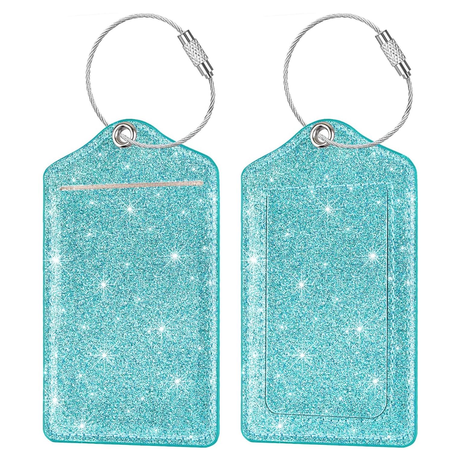 Juego de 2 Etiquetas de Equipaje Coco Rossi Cuero Brillo Tiffany