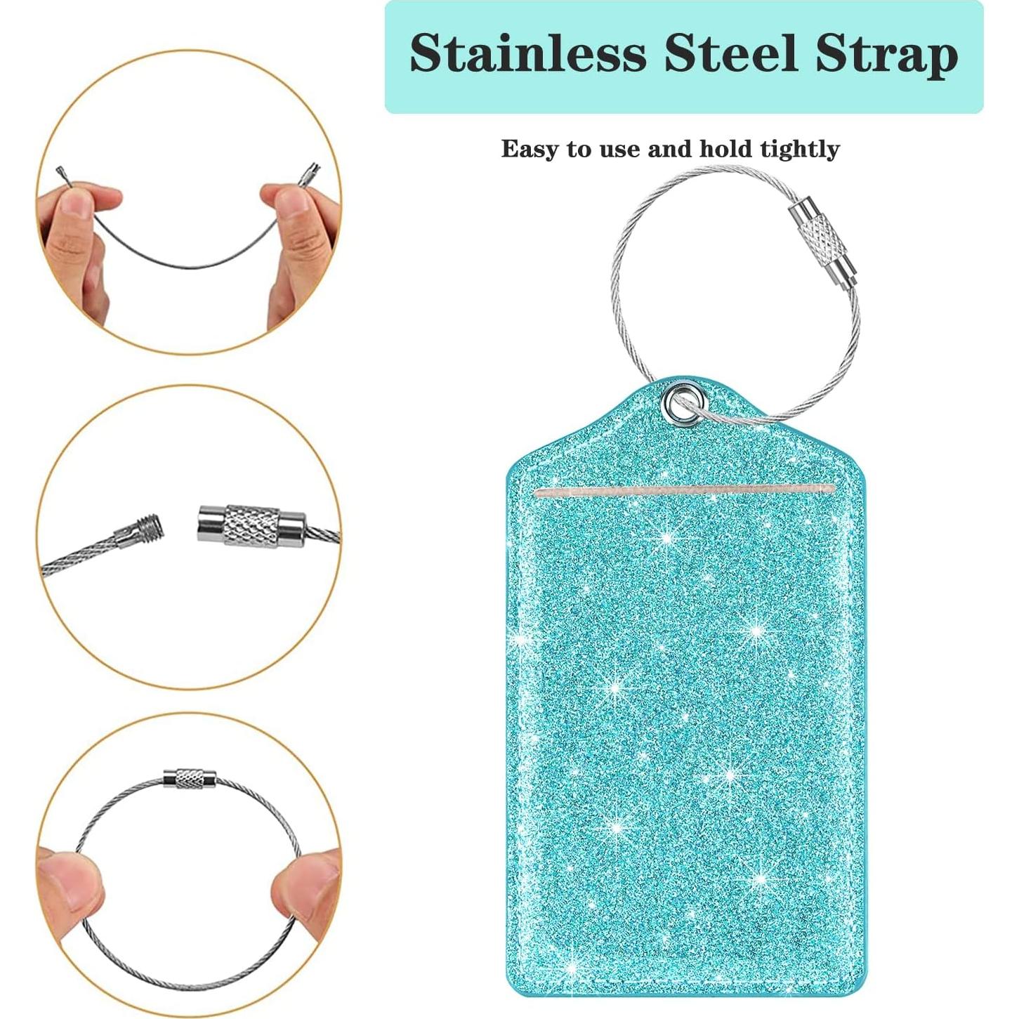 Juego de 2 Etiquetas de Equipaje Coco Rossi Cuero Brillo Tiffany