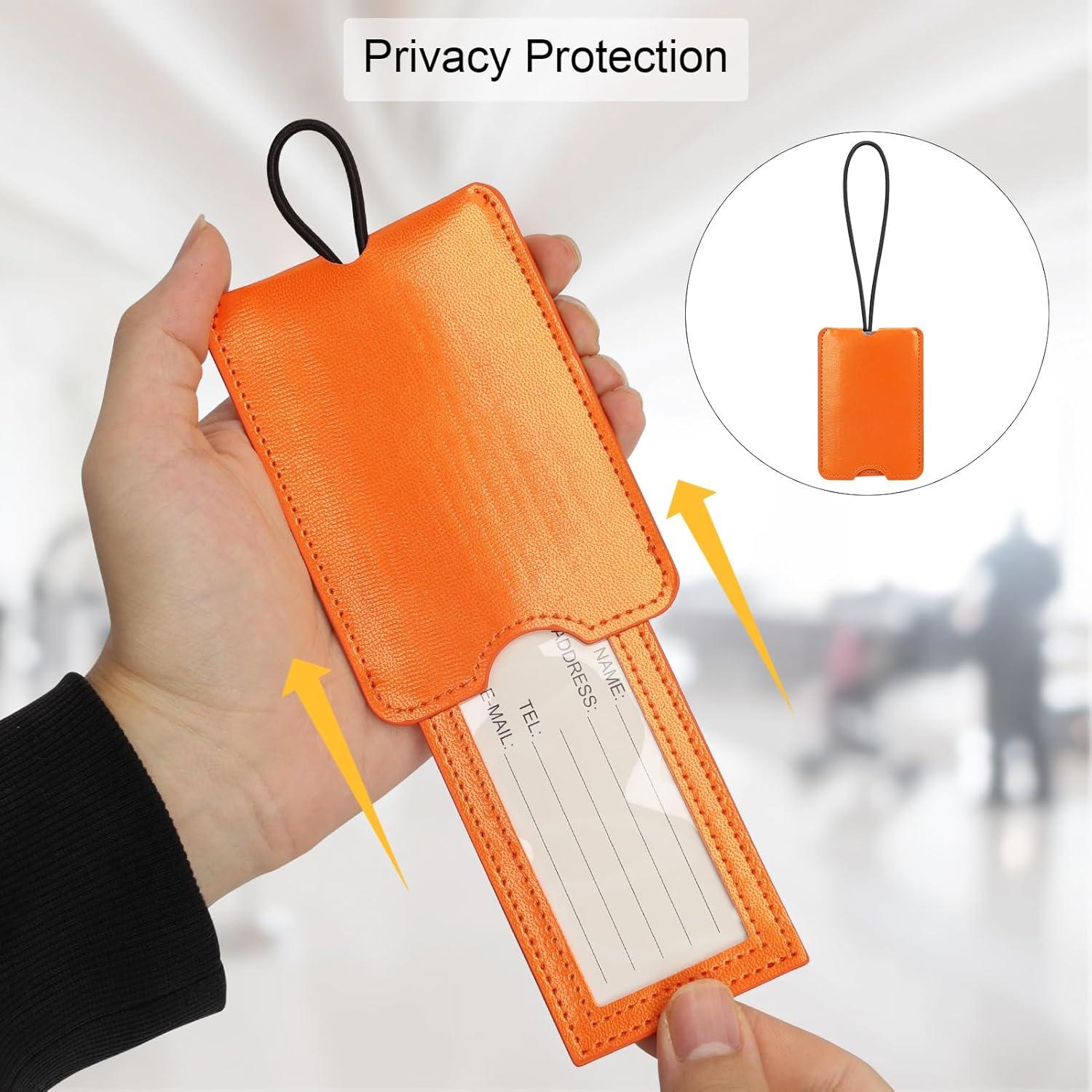 Etiquetas de Equipaje FYY - 2 Piezas de Cuero PU Naranja