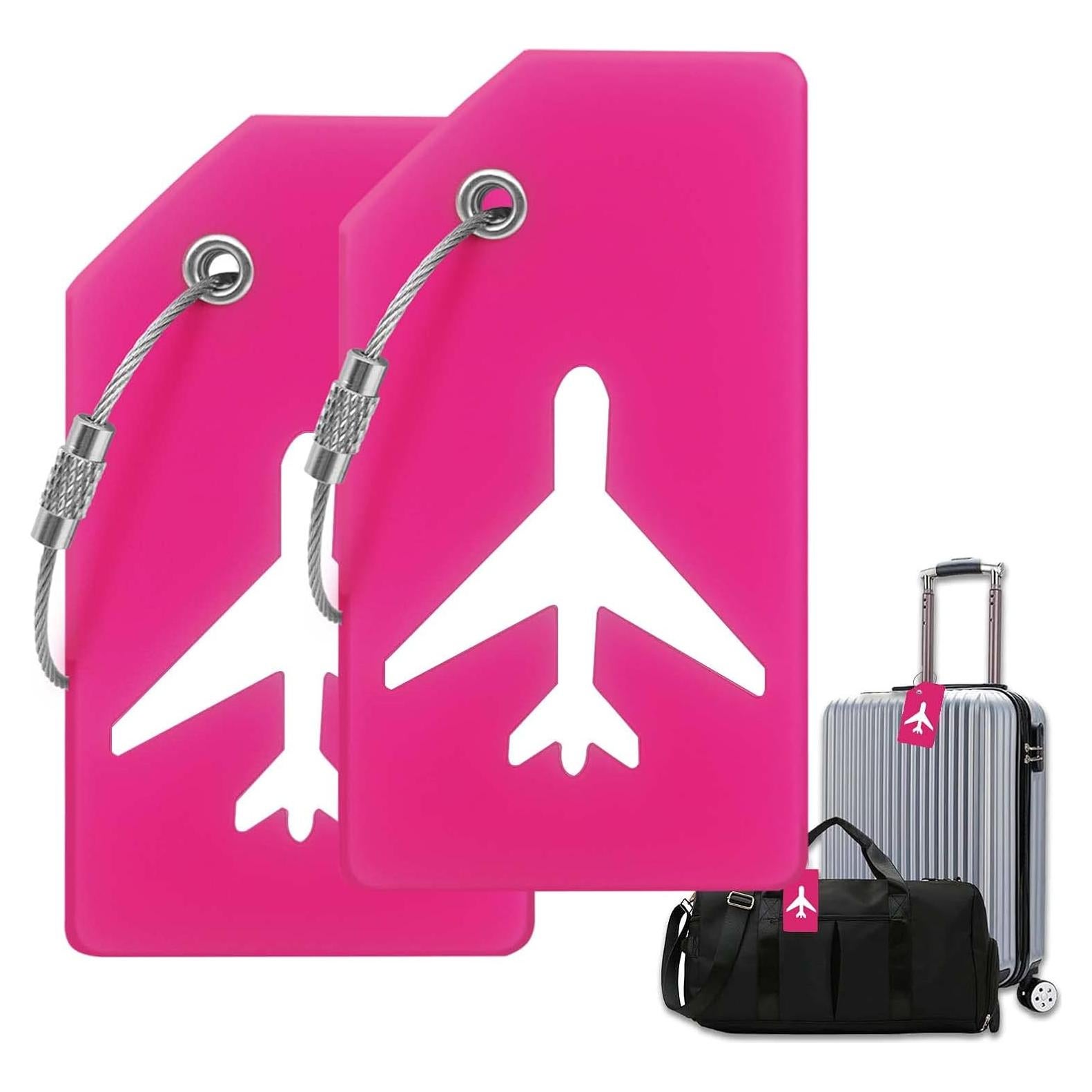 Etiquetas de Equipaje M-sorflly 2Pcs Silicona Flexible Rosa Neón