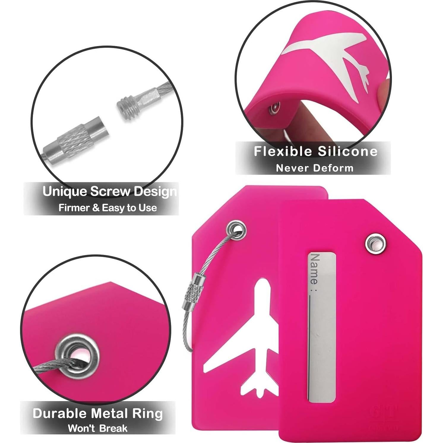 Etiquetas de Equipaje M-sorflly 2Pcs Silicona Flexible Rosa Neón