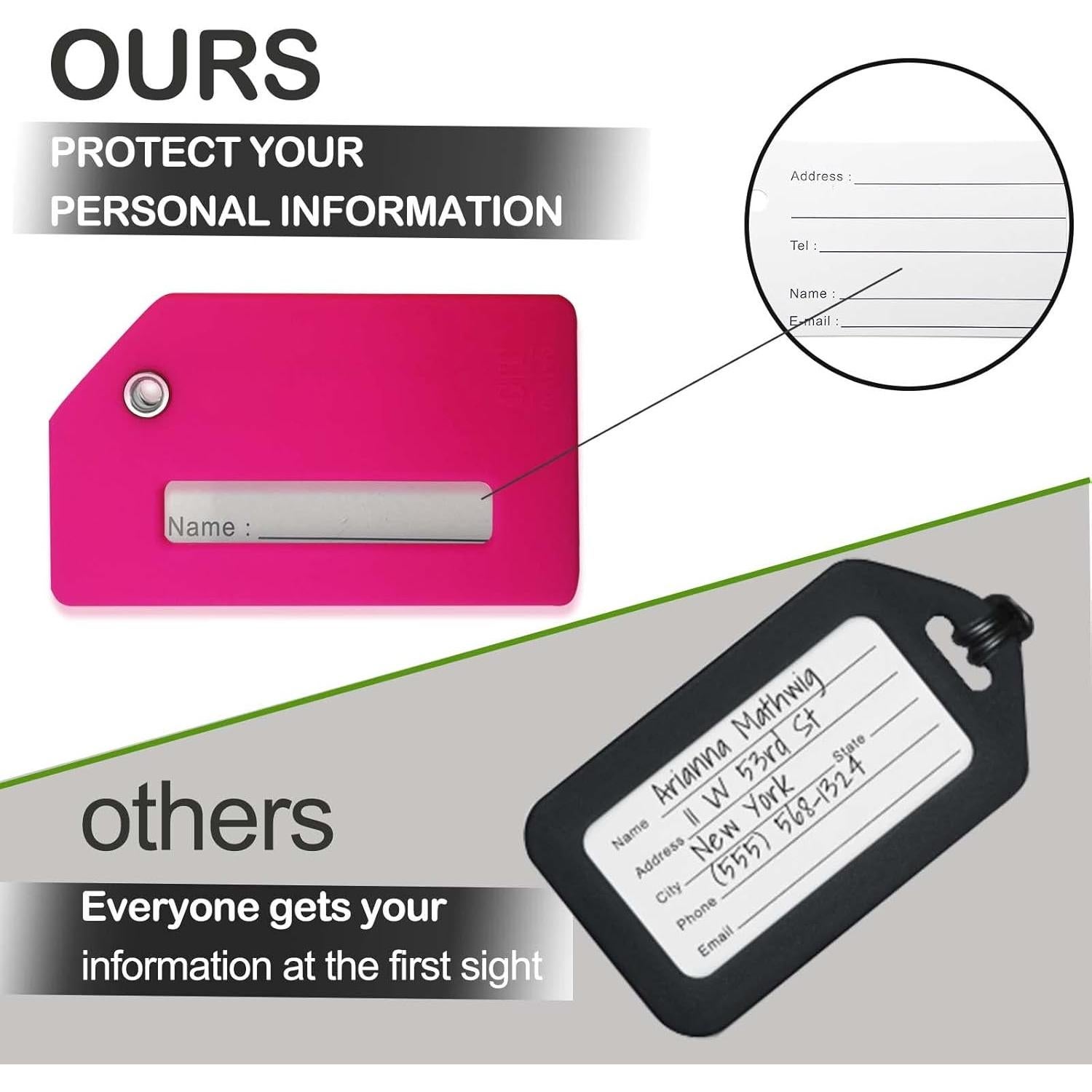 Etiquetas de Equipaje M-sorflly 2Pcs Silicona Flexible Rosa Neón