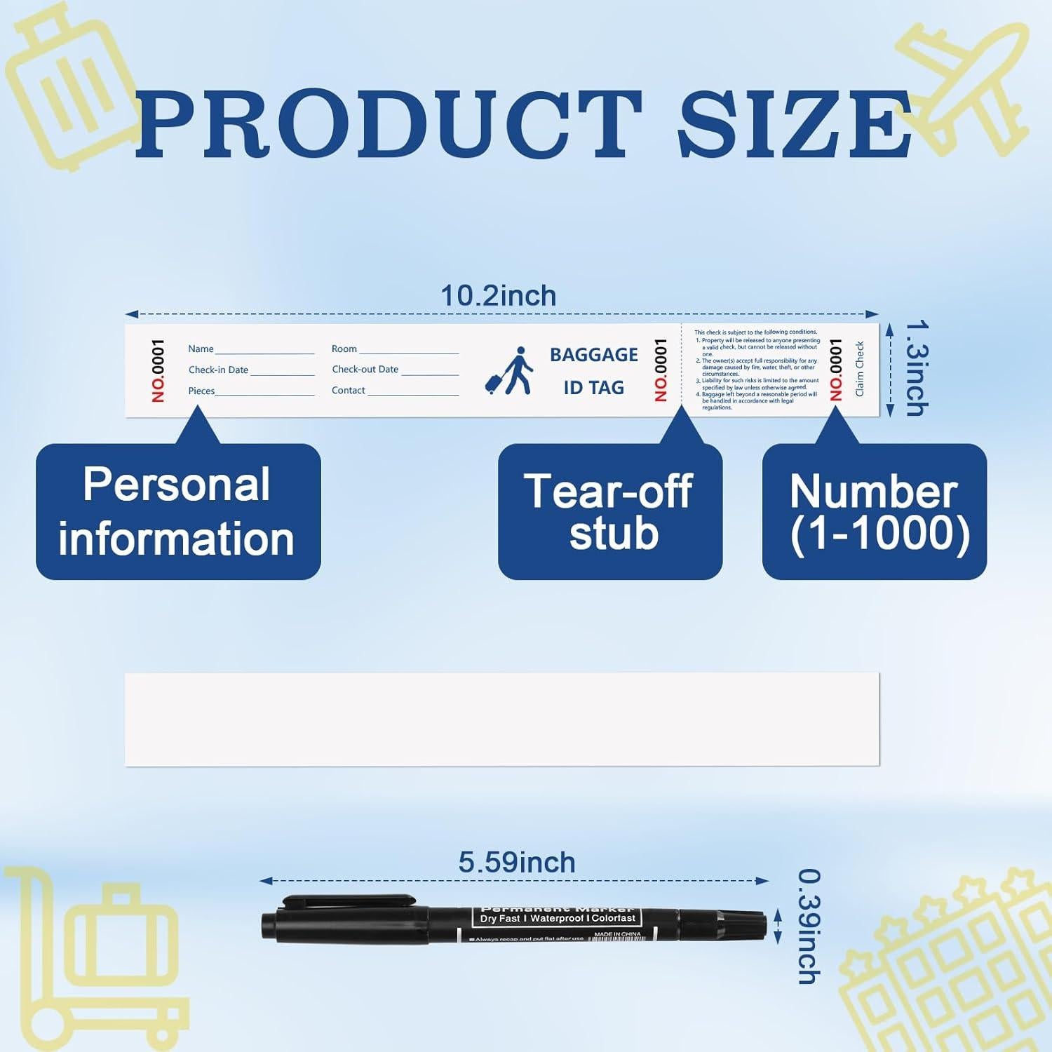 1000 Etiquetas de Papel para Equipaje DOSTATNI Blancas 3.3x25.9cm