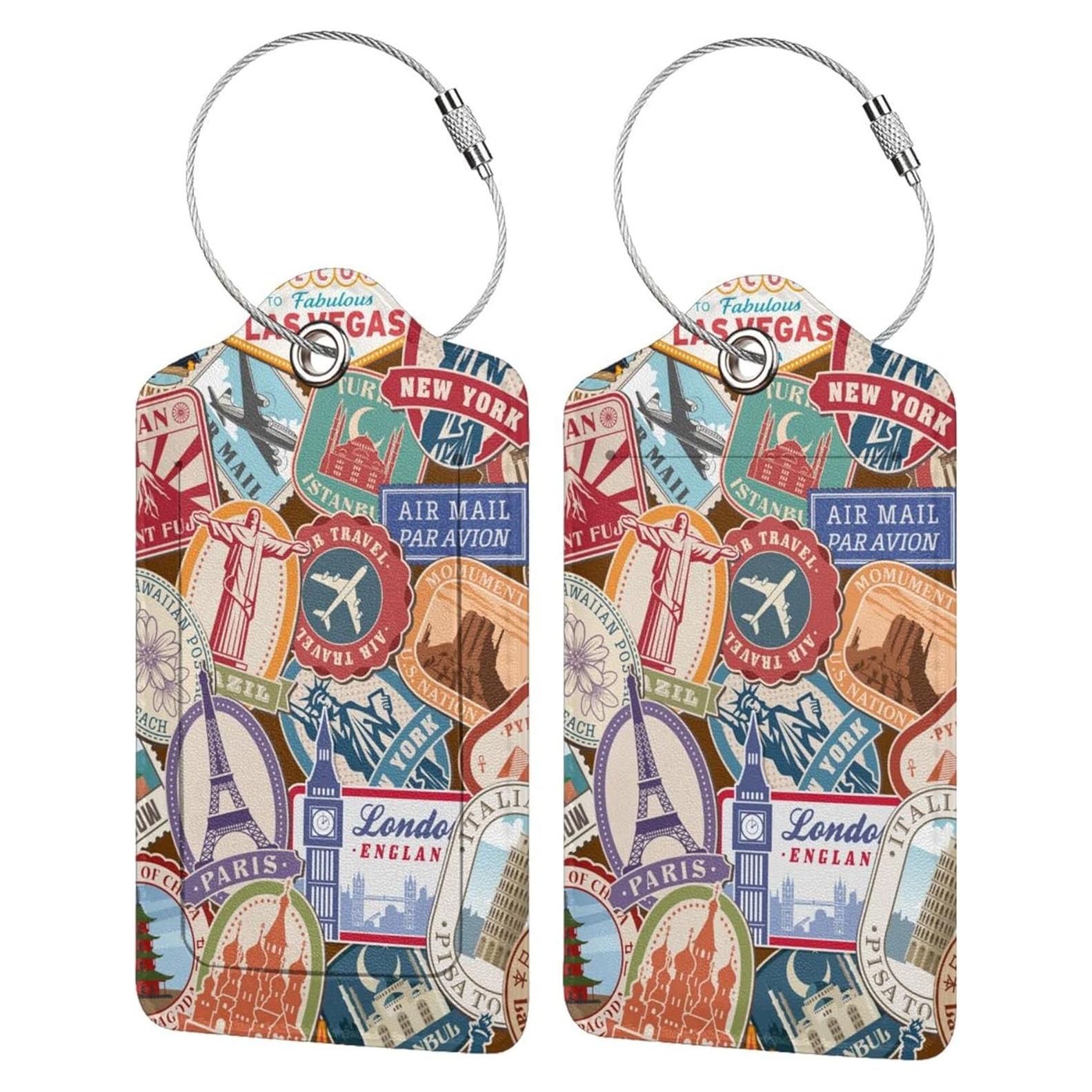 Etiquetas de Equipaje GAMSJM 2 PCS Cuero Sello de Viaje