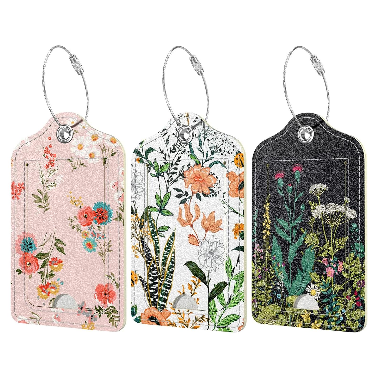 Etiquetas de Equipaje Rimilak 3 Pcs Cuero Sintético Flores