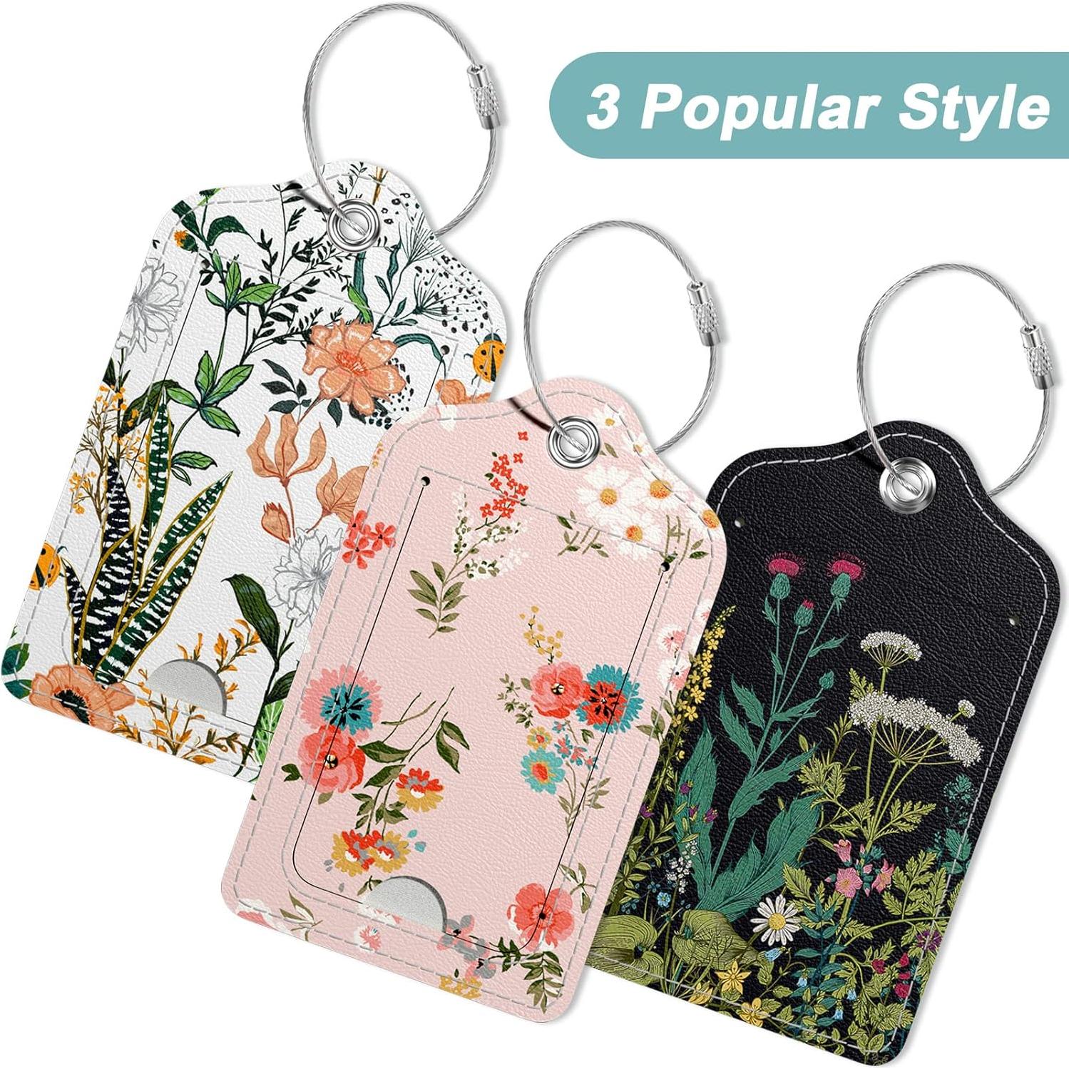 Etiquetas de Equipaje Rimilak 3 Pcs Cuero Sintético Flores