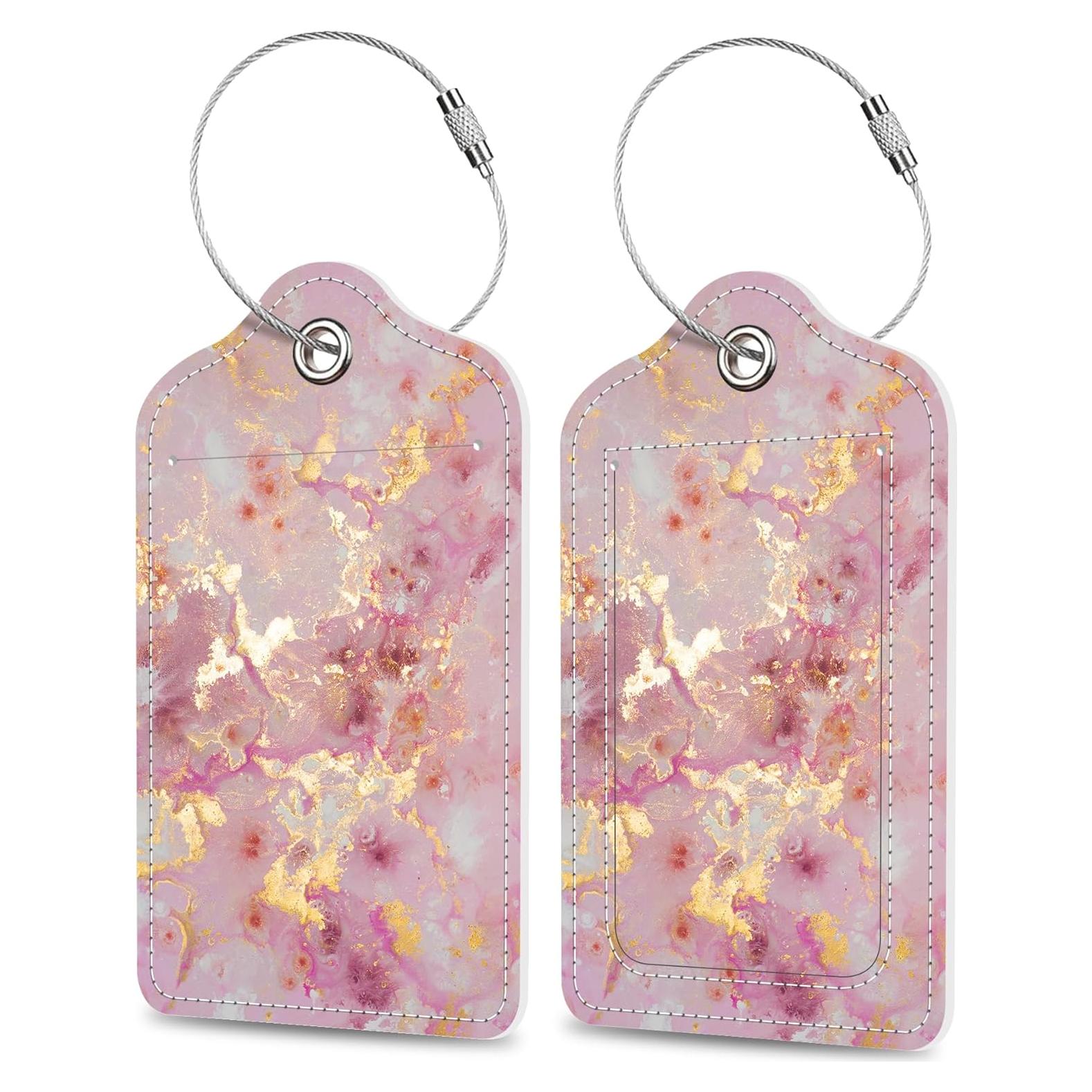 Etiqueta de Equipaje MSEAANBK Cuero PU Mármol Rosa Oro 2PCS
