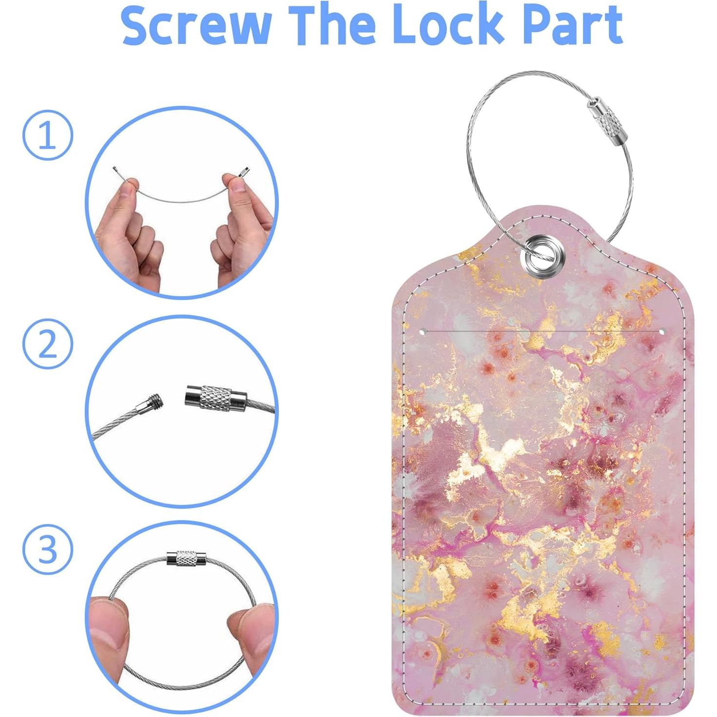 Etiqueta de Equipaje MSEAANBK Cuero PU Mármol Rosa Oro 2PCS