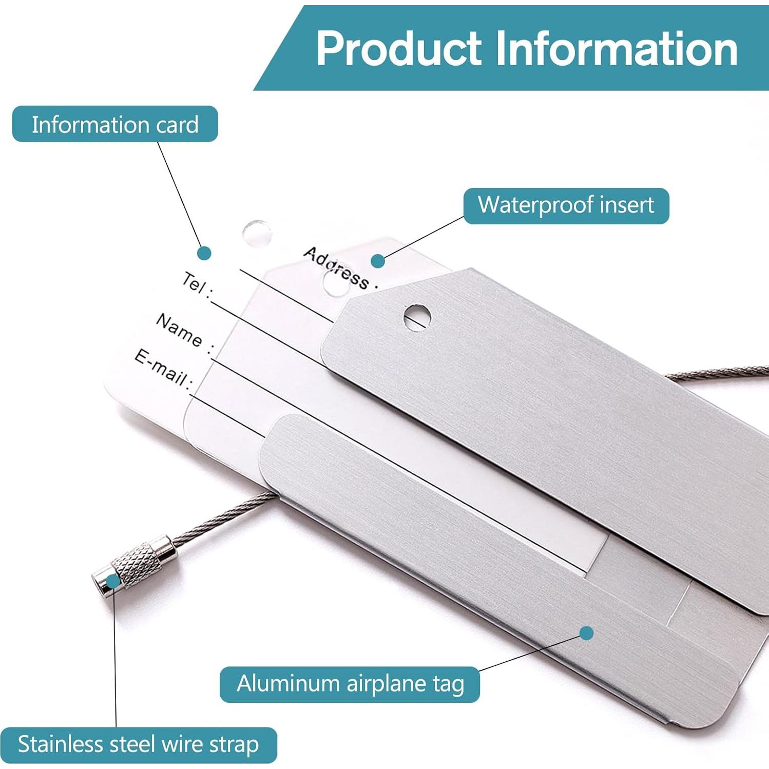 Etiquetas de Equipaje Tienyuu Aluminio Plateadas - 5 Pzas