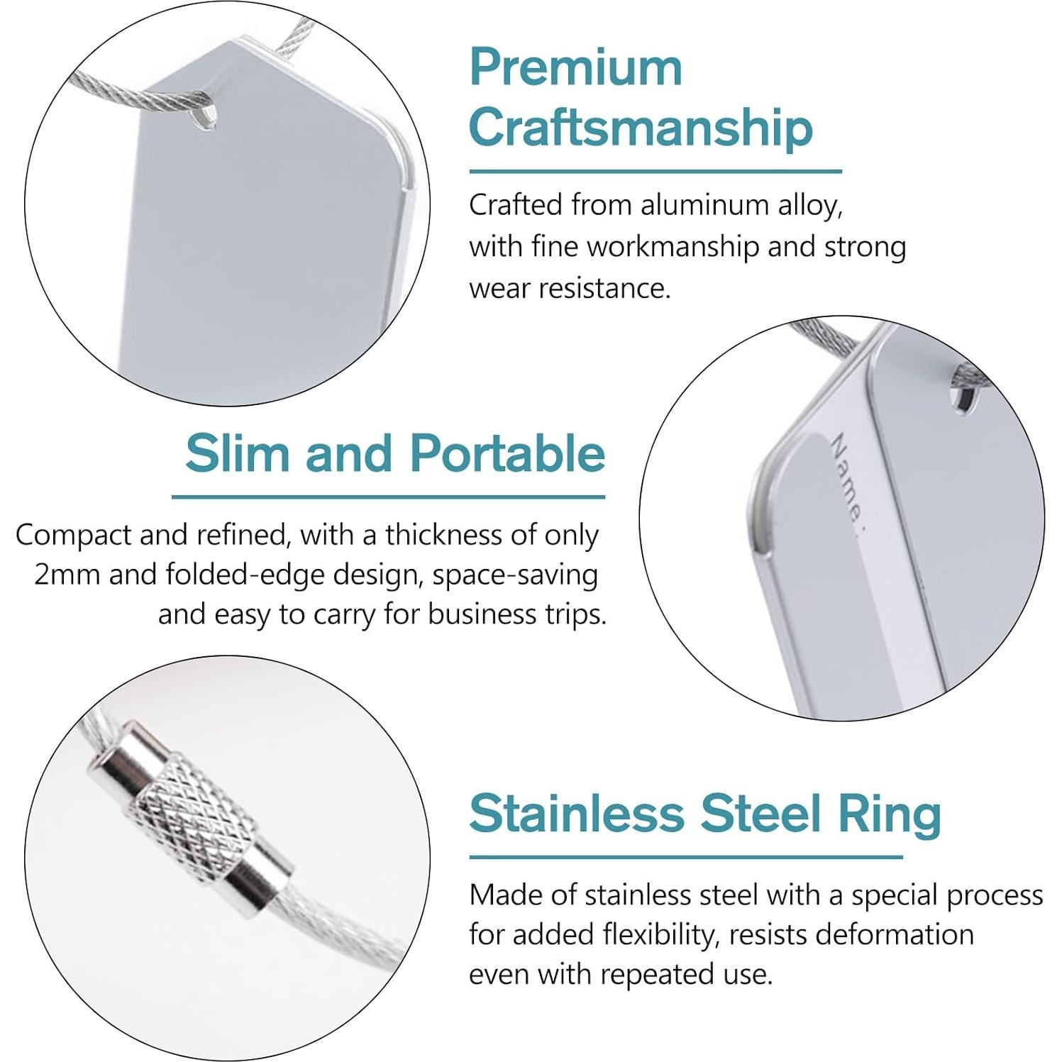 Etiquetas de Equipaje Tienyuu Aluminio Plateadas - 5 Pzas