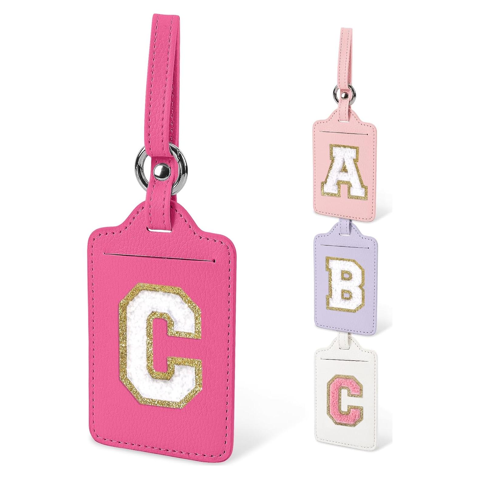 Etiquetas de Equipaje Iniciales Iqimott - Cuero PU Rojo Rosa