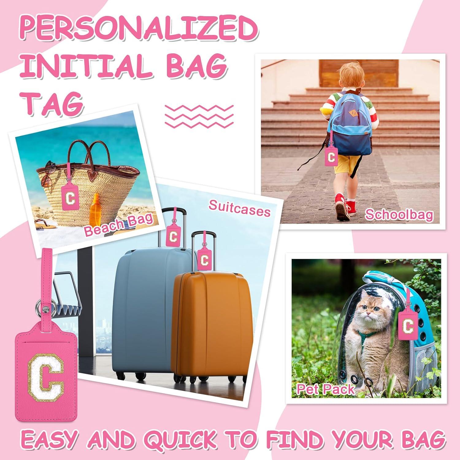 Etiquetas de Equipaje Iniciales Iqimott - Cuero PU Rojo Rosa