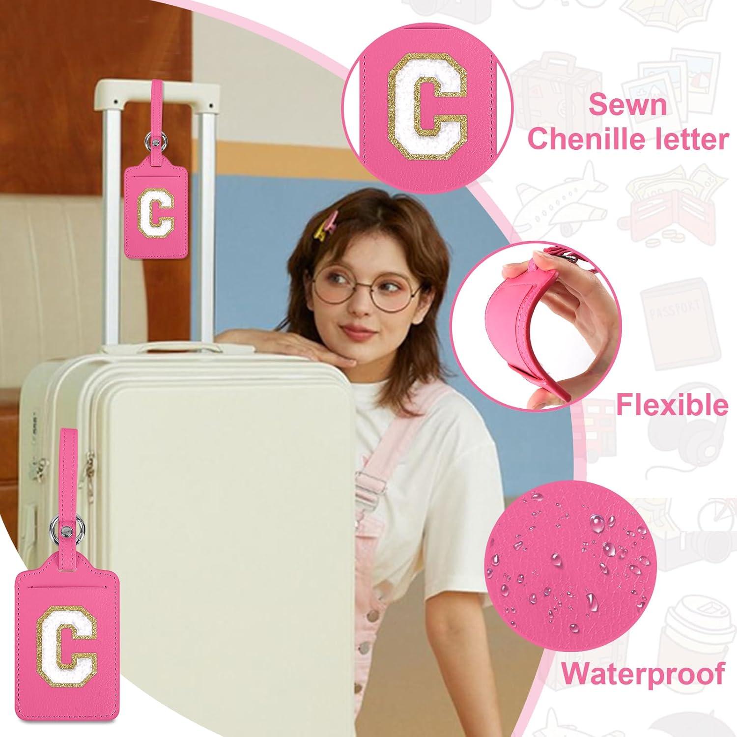 Etiquetas de Equipaje Iniciales Iqimott - Cuero PU Rojo Rosa