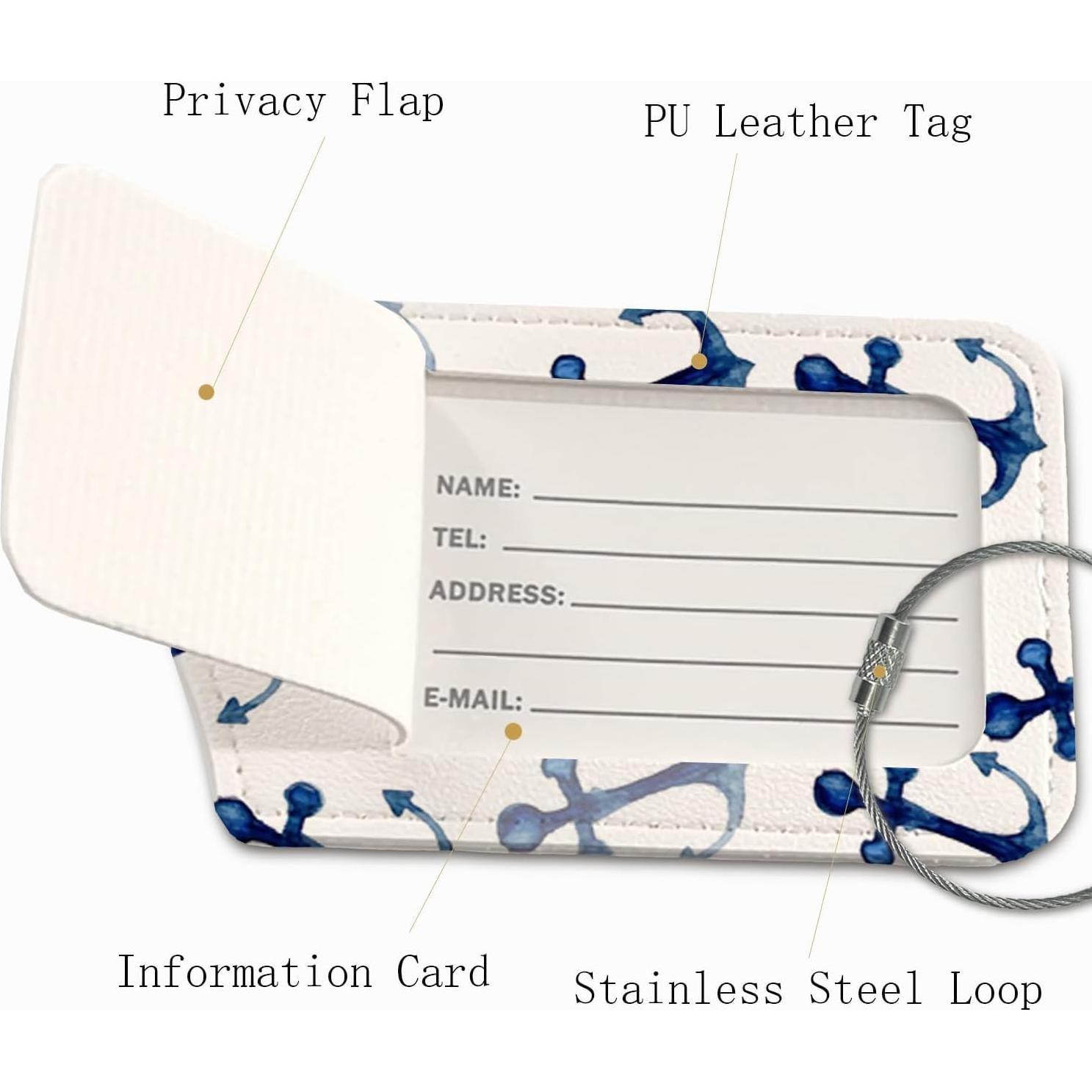 Etiquetas de Equipaje ZFQ Ancla Marina Azul Marino 2 Pzas